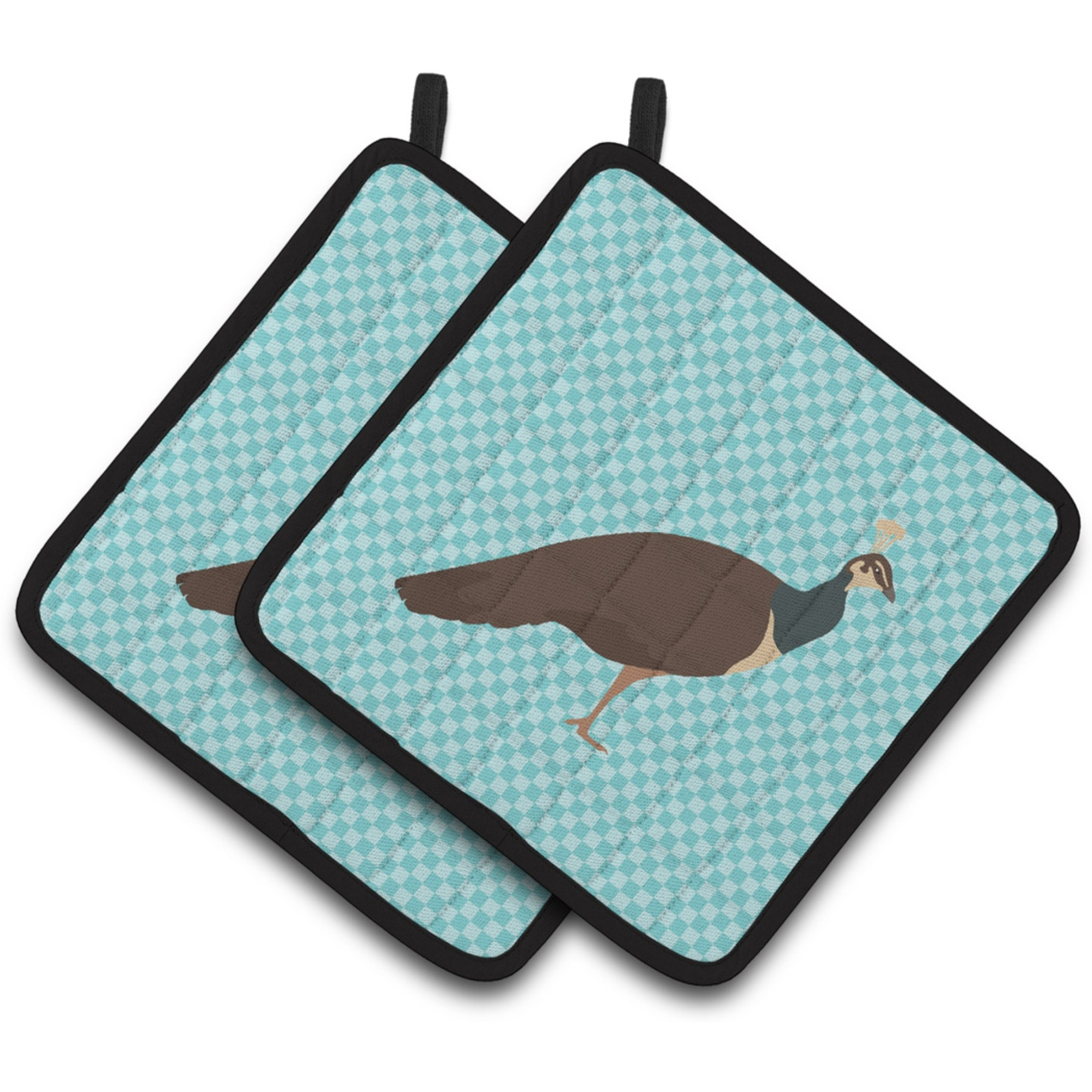 &quotCaroline's Treasures Indian Peahen Peafowl Blue Check Decorated Pot Holder, 7.5"" x 7.5"""