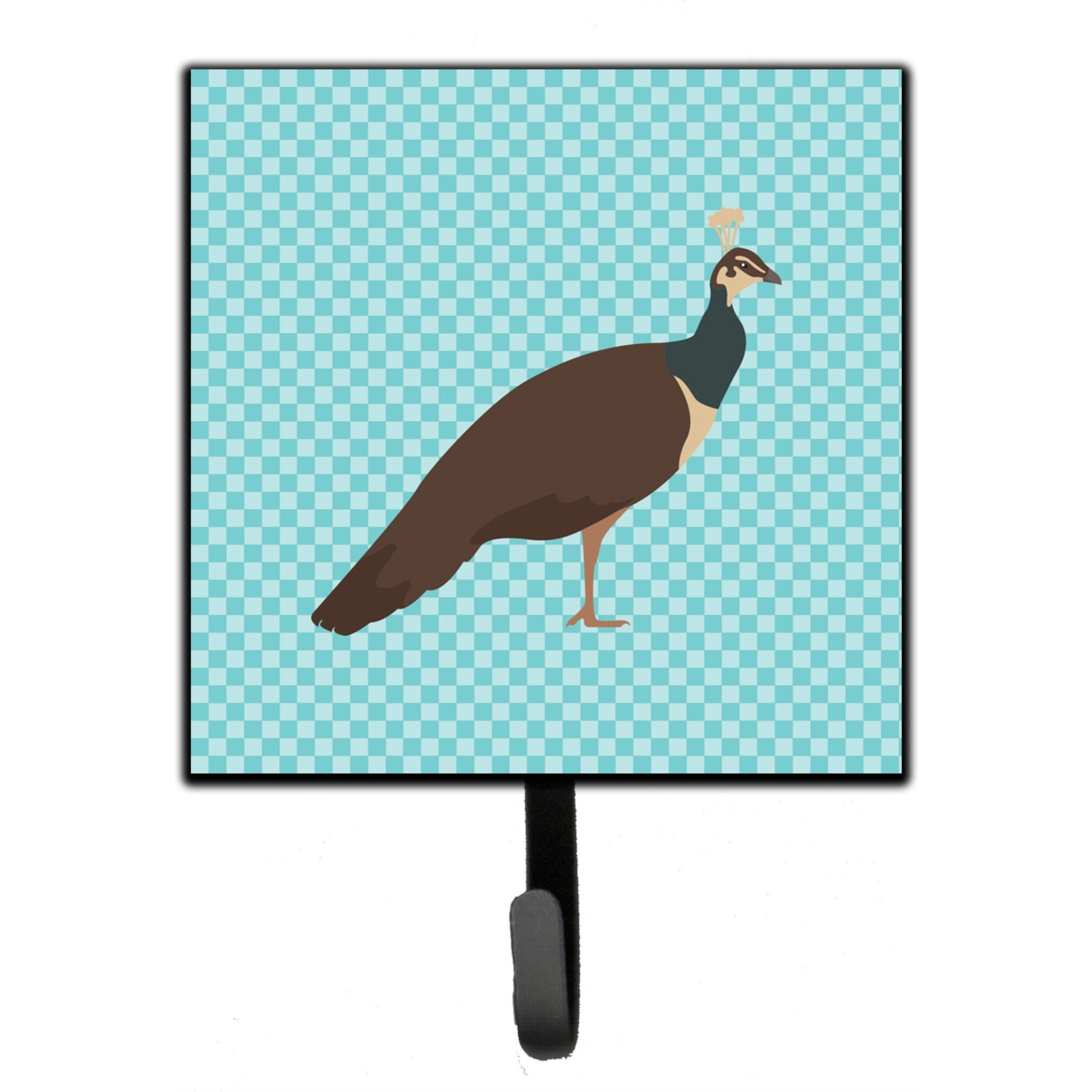 &quotCaroline's Treasures Indian Peahen Peafowl Blue Check Wall Hook, Small, Multicolor"