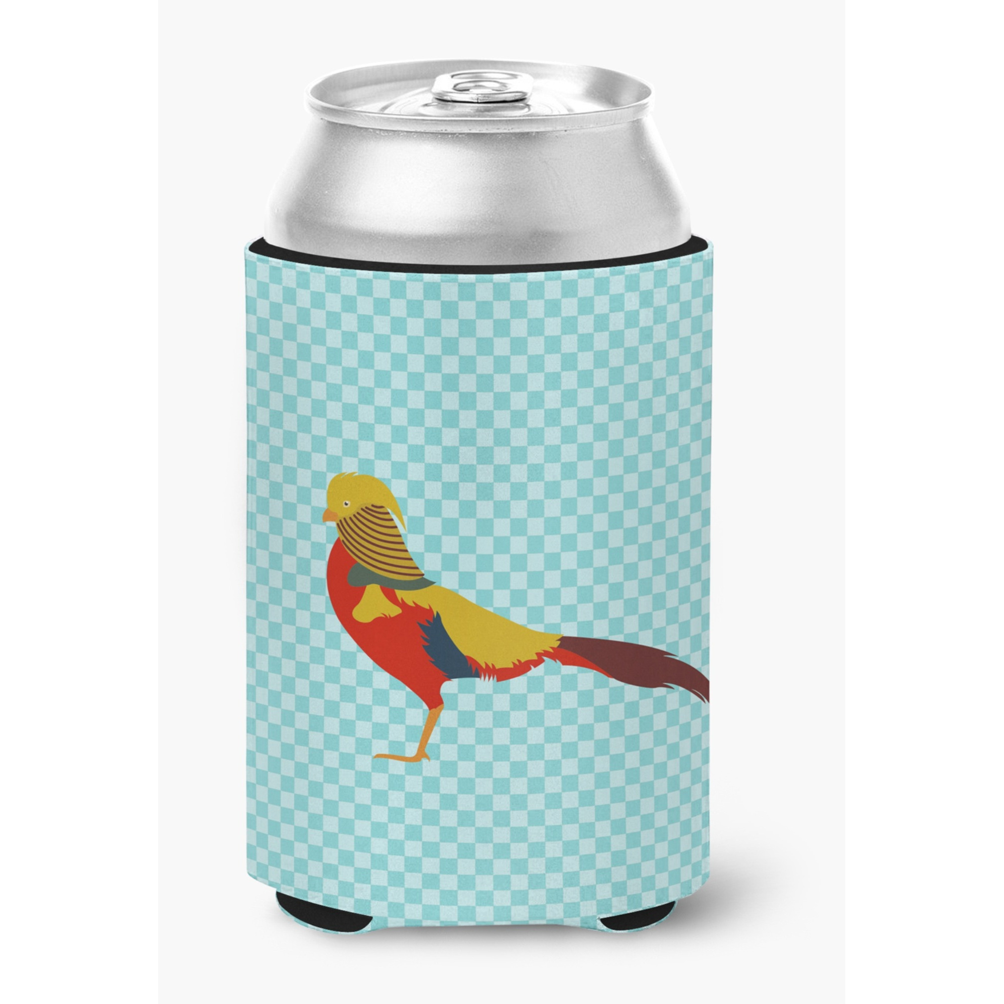 &quotCaroline's Treasures Golden or Chinese Pheasant Blue Check Decorative Can Hugger, Multicolor"