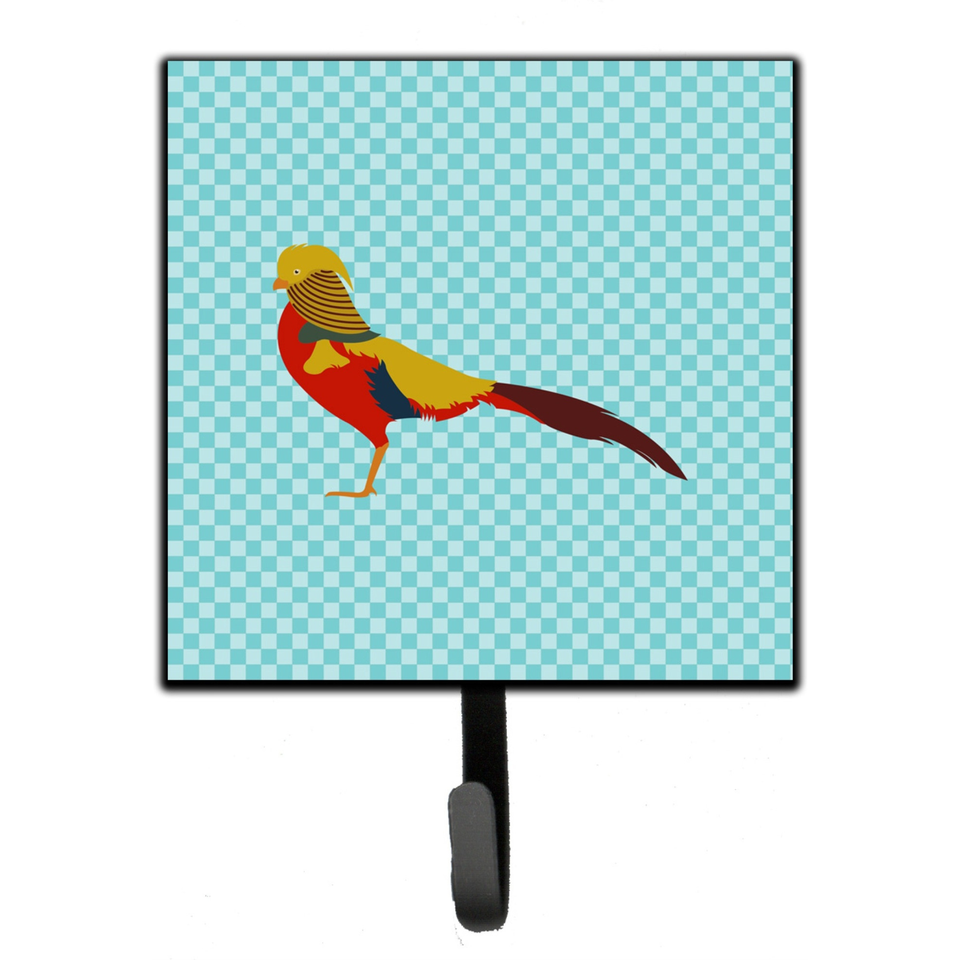 &quotCaroline's Treasures Golden or Chinese Pheasant Blue Check Wall Hook, Small, Multicolor"