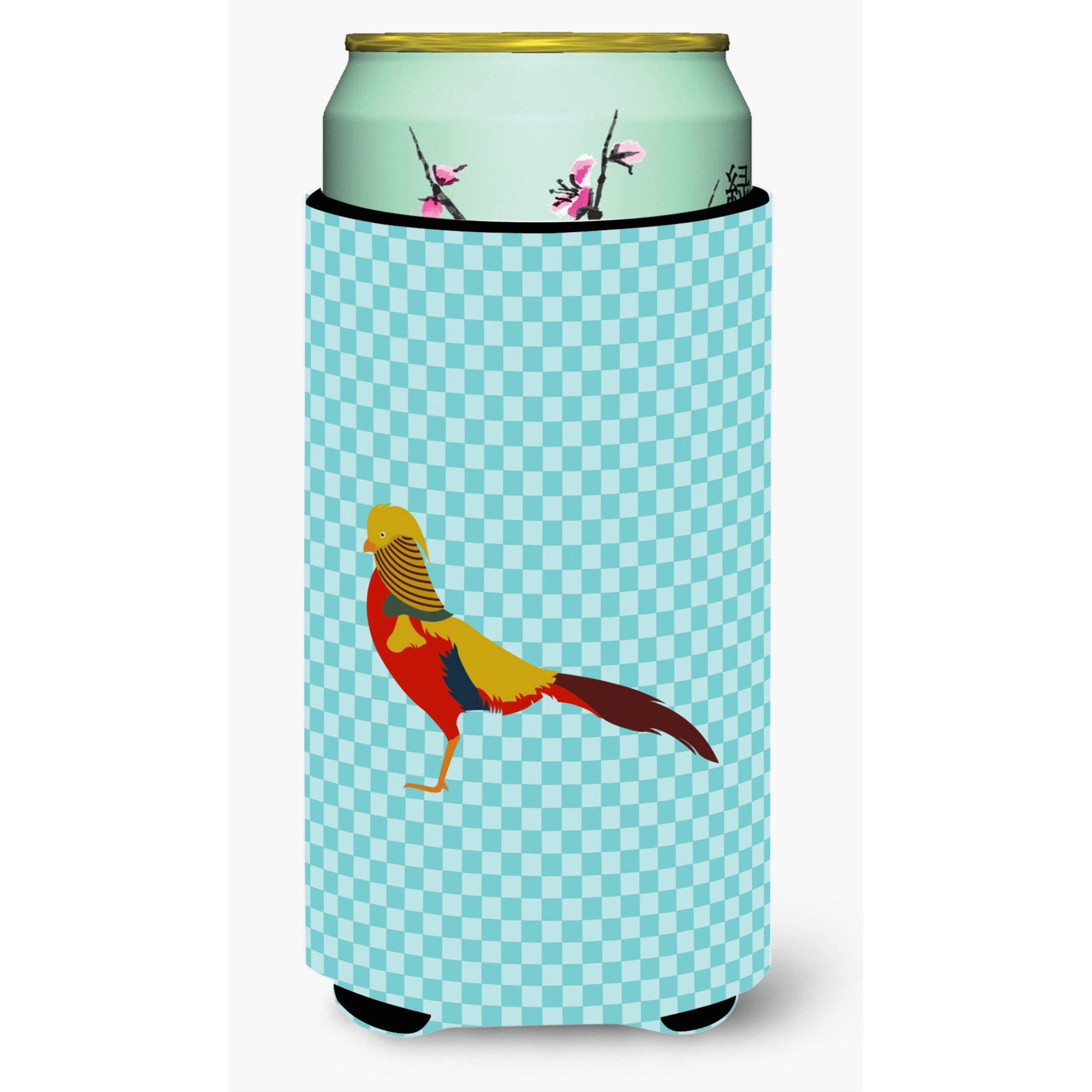 &quotCaroline's Treasures Golden or Chinese Pheasant Blue Check Decorative Can Hugger, Tall Boy, Multicolor"