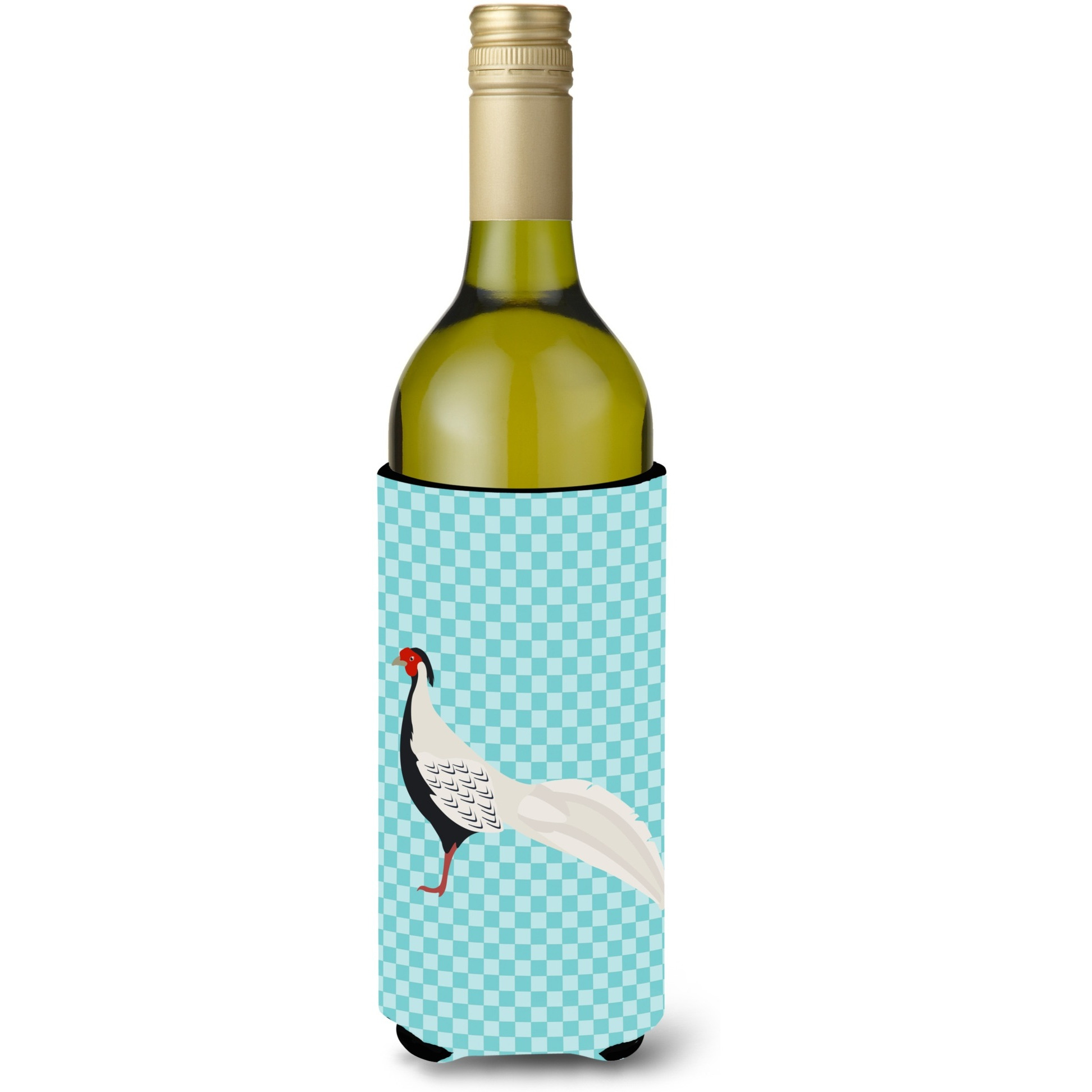 &quotCaroline's Treasures Silver Pheasant Blue Check Decorative Bottle Hugger, 750 ml, Multicolor"