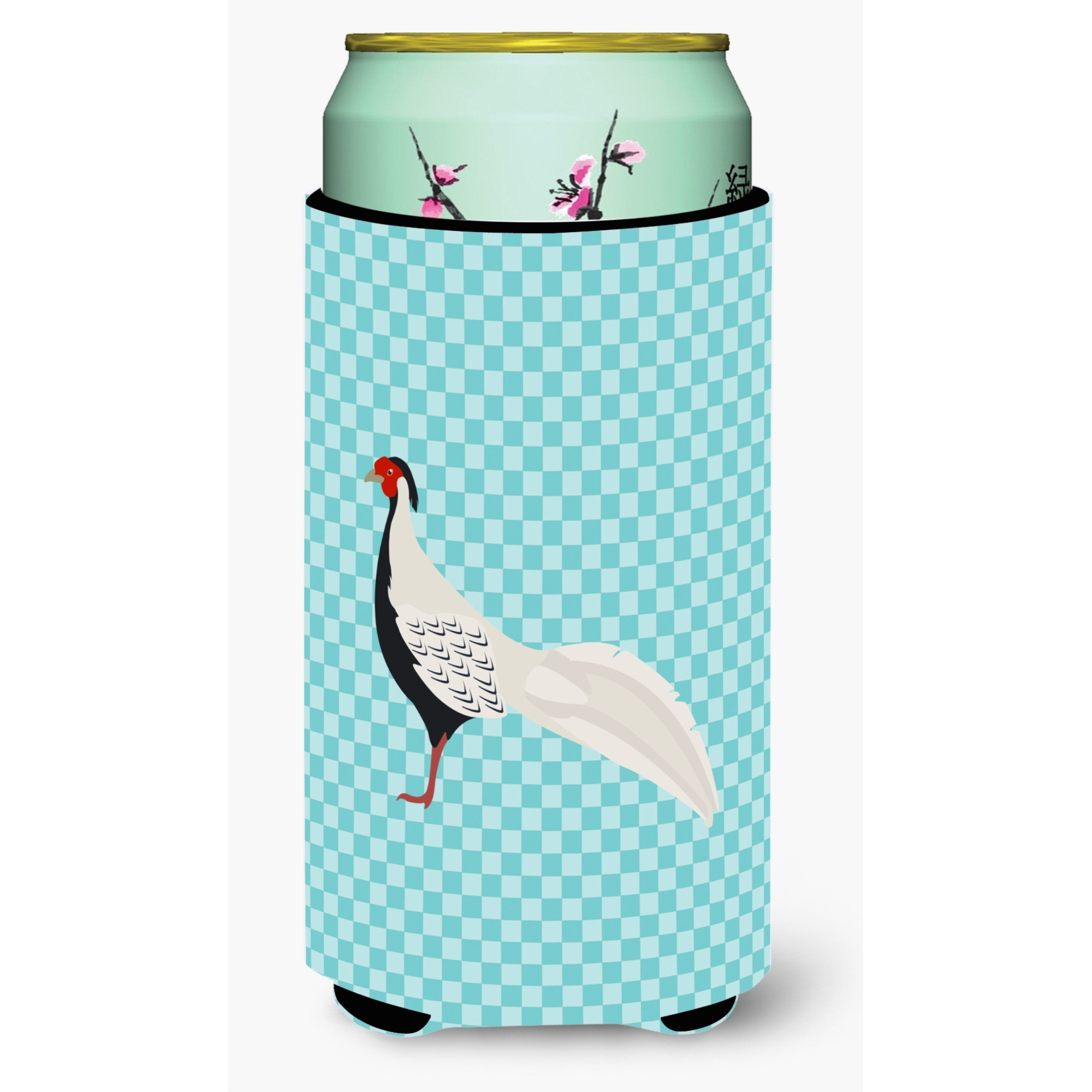 &quotCaroline's Treasures Silver Pheasant Blue Check Decorative Can Hugger, Tall Boy, Multicolor"