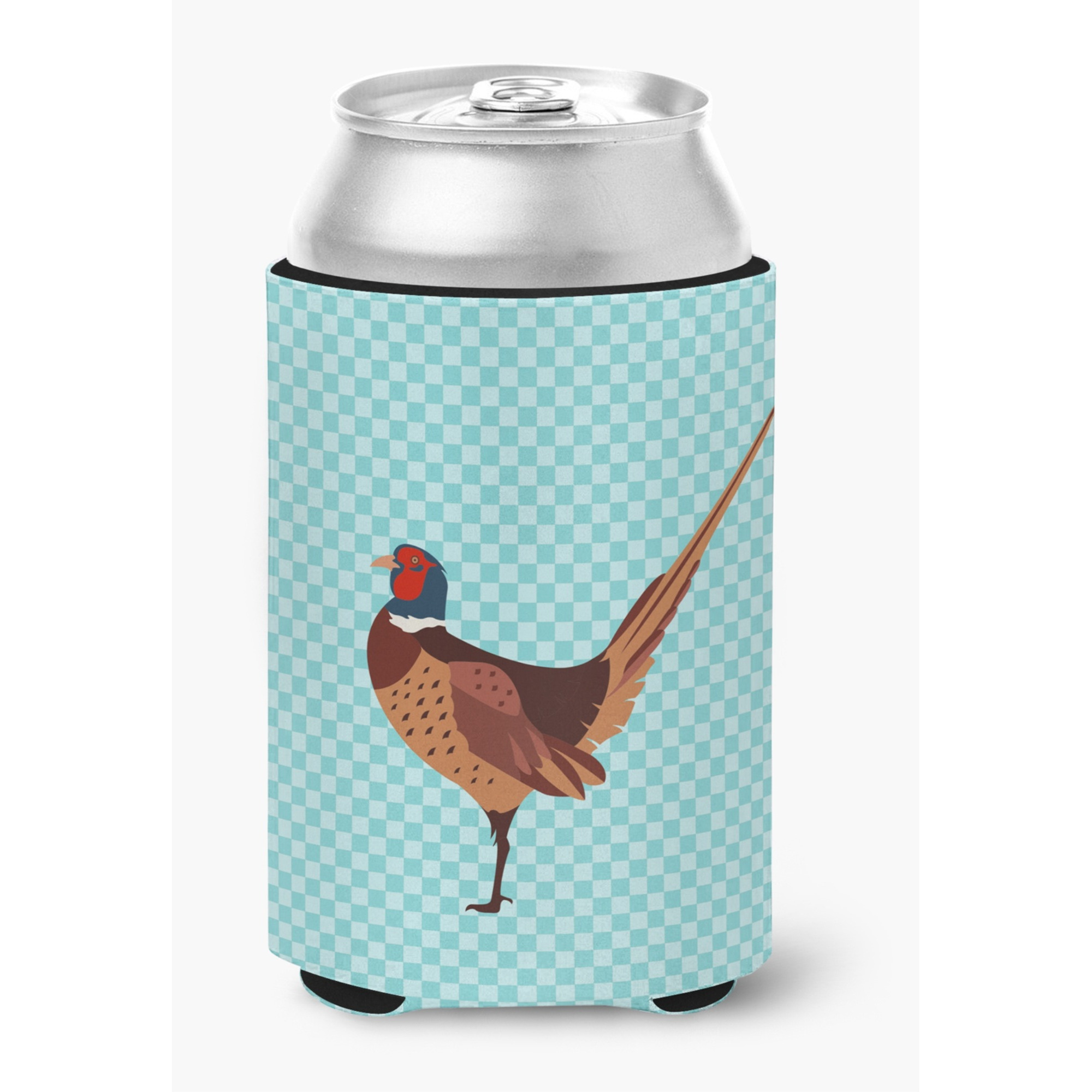&quotCaroline's Treasures Ring-necked Common Pheasant Blue Check Decorative Can Hugger, Multicolor"
