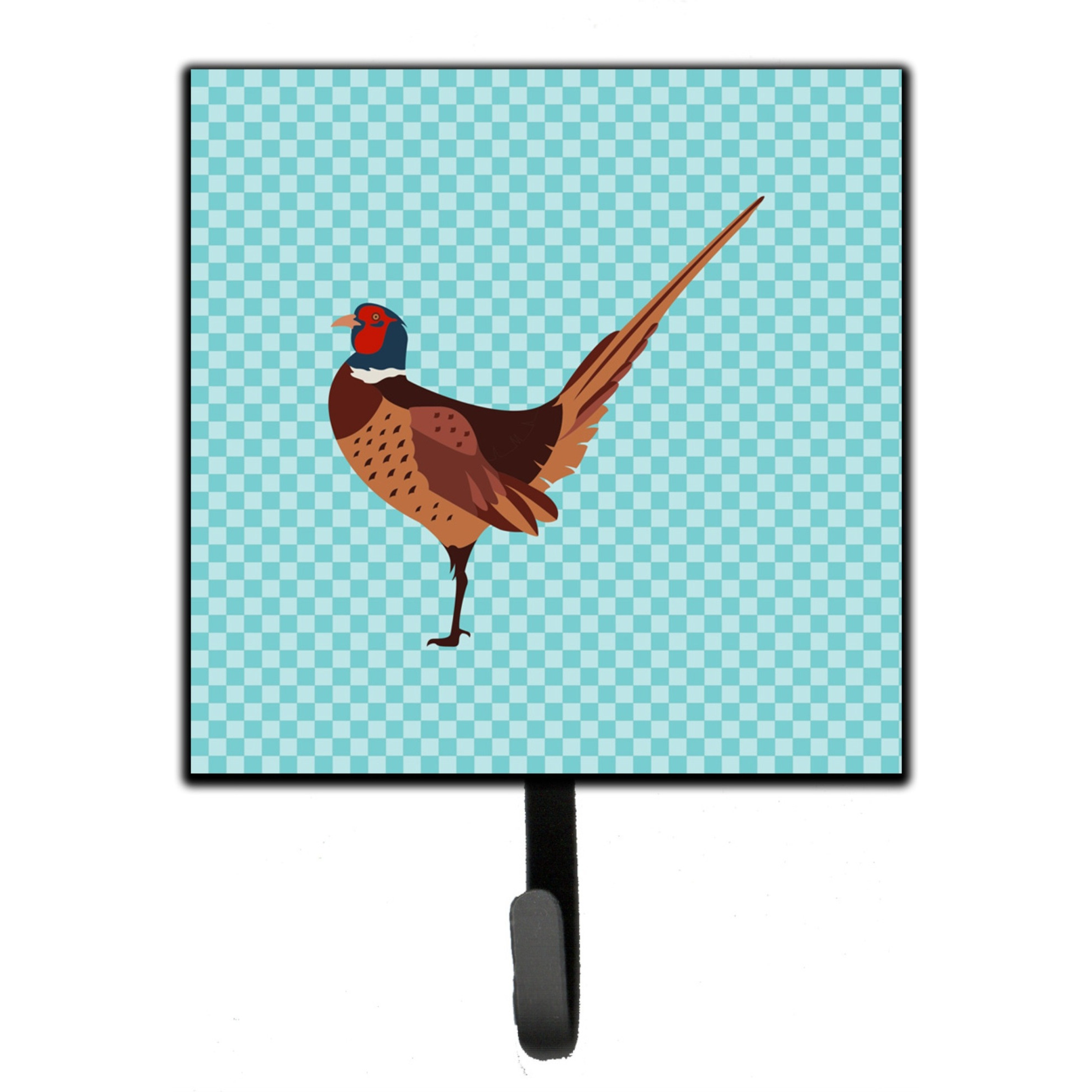 &quotCaroline's Treasures Ring-necked Common Pheasant Blue Check Wall Hook, Small, Multicolor"