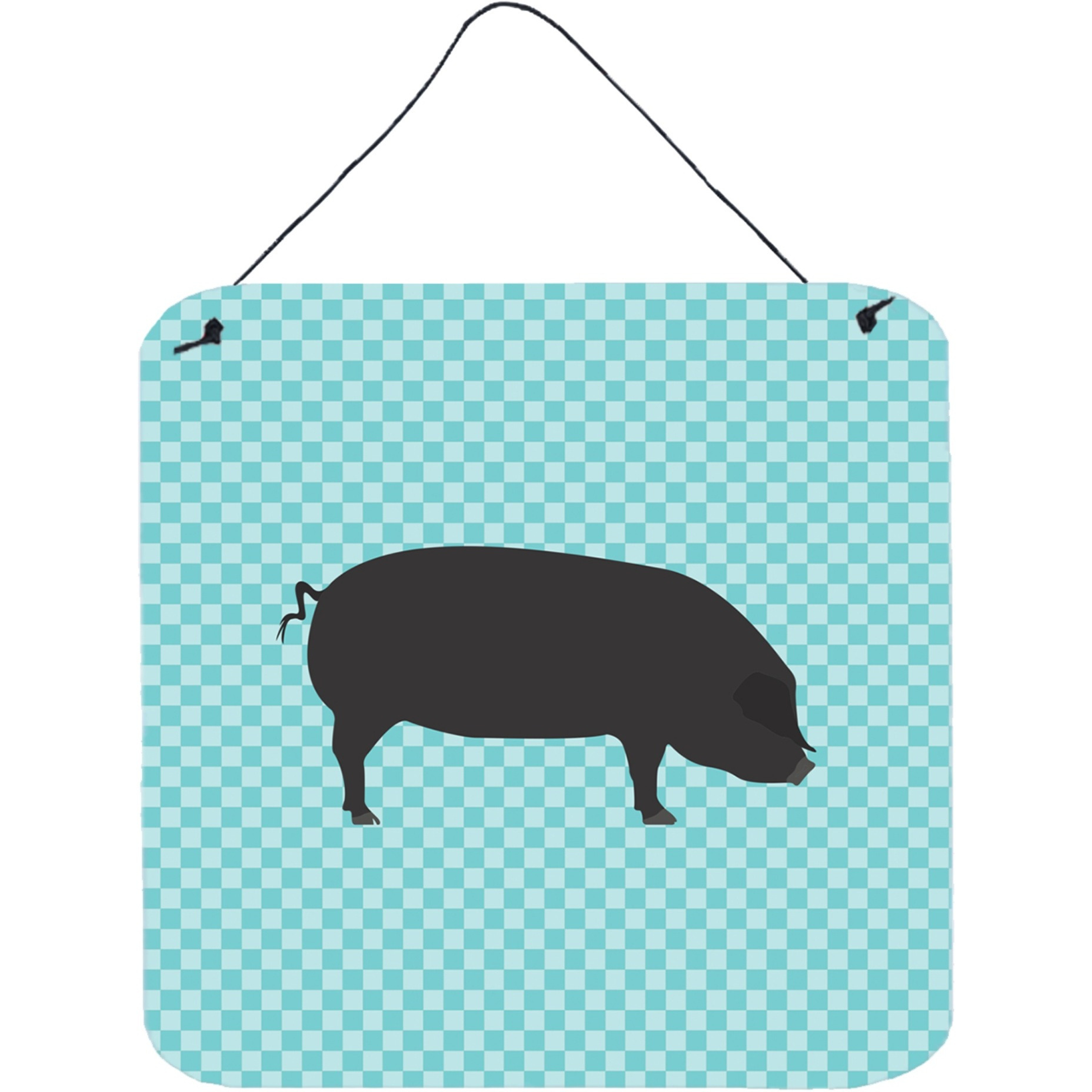 &quotCaroline's Treasures Blue Devon Large Black Pig Check Metal Print, 6hx6w"