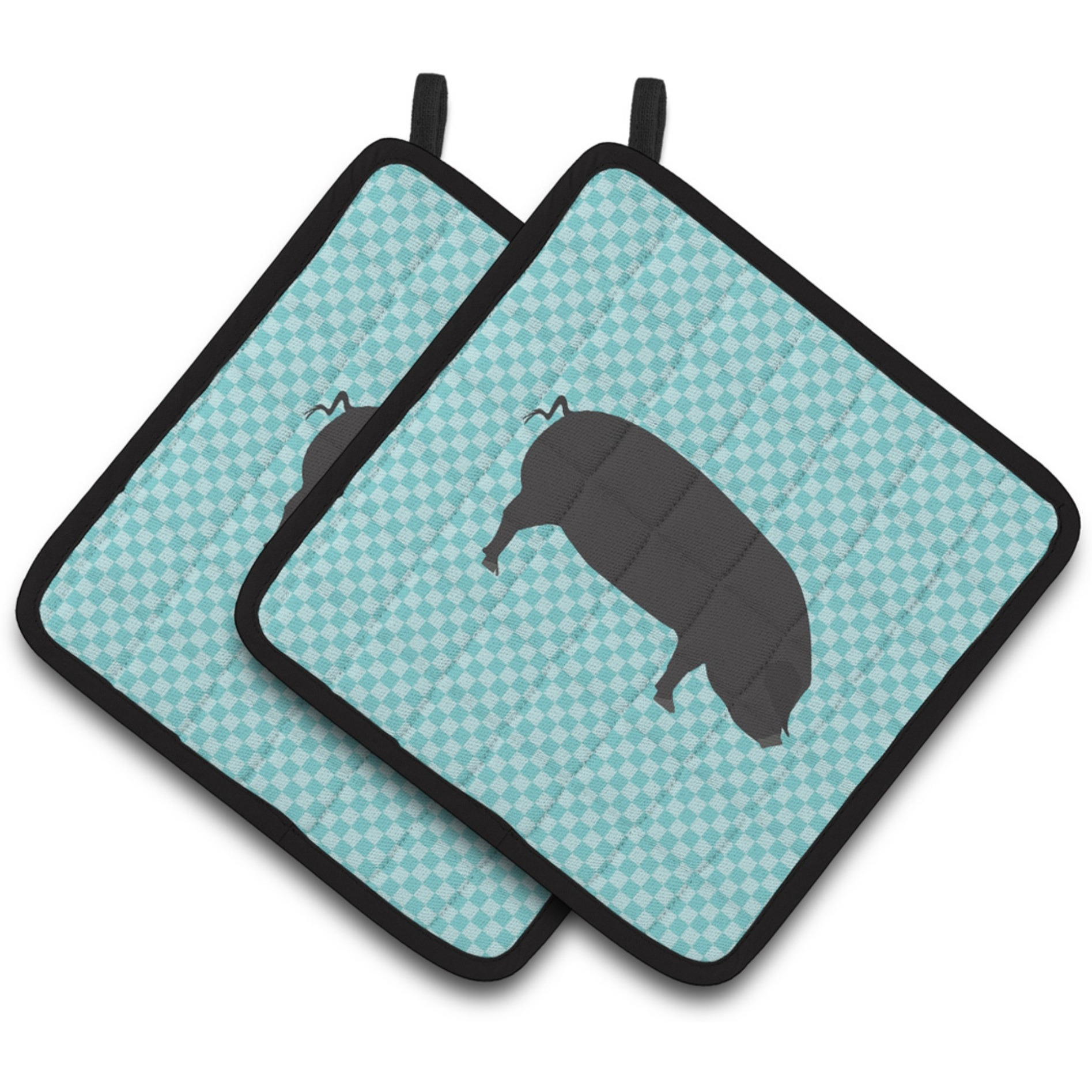 &quotCaroline's Treasures Devon Large Black Pig Blue Check Decorated Pot Holder, 7.5"" x 7.5"""