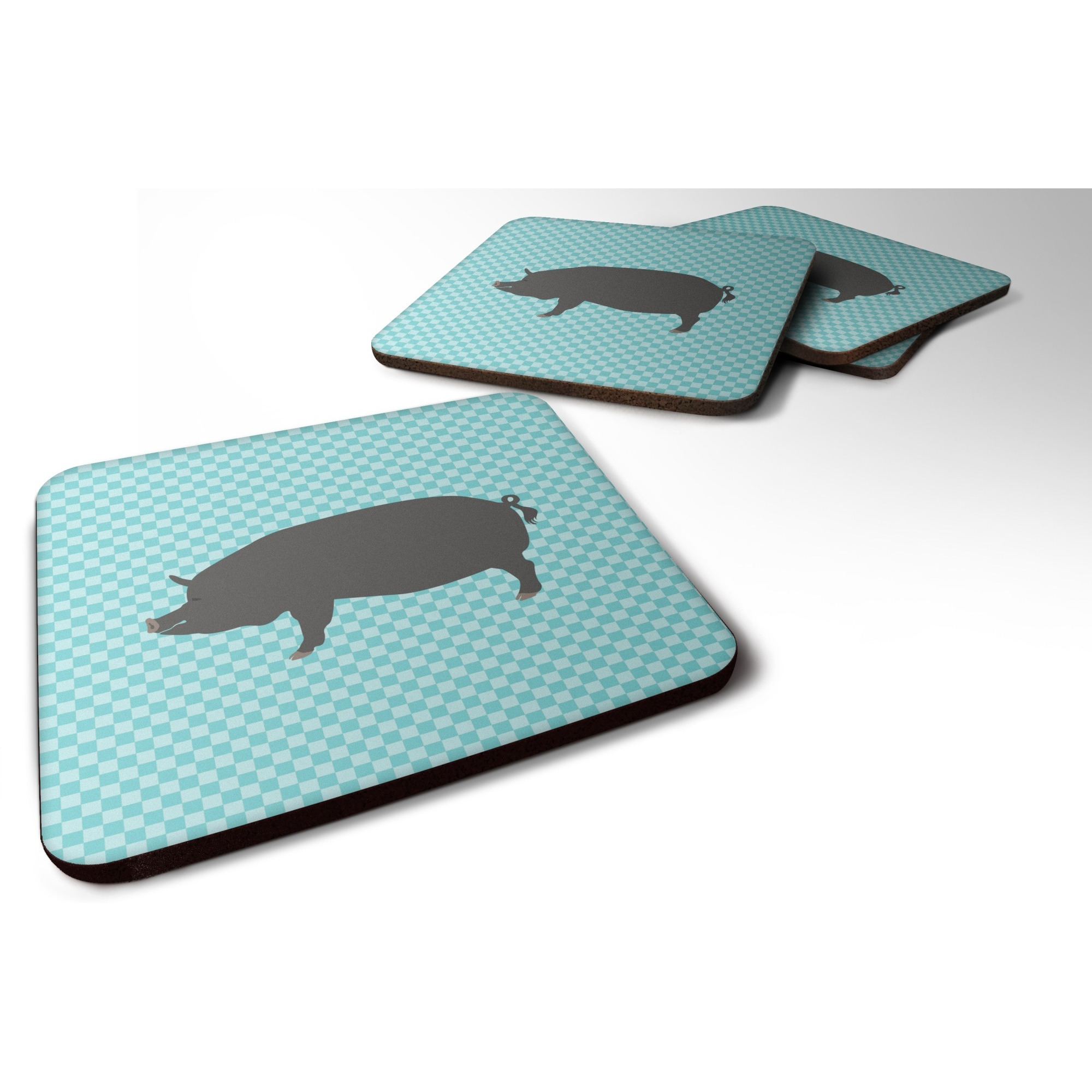 &quotCaroline's Treasures Berkshire Pig Blue Check Decorative Coasters, 3.5"", Multicolor"