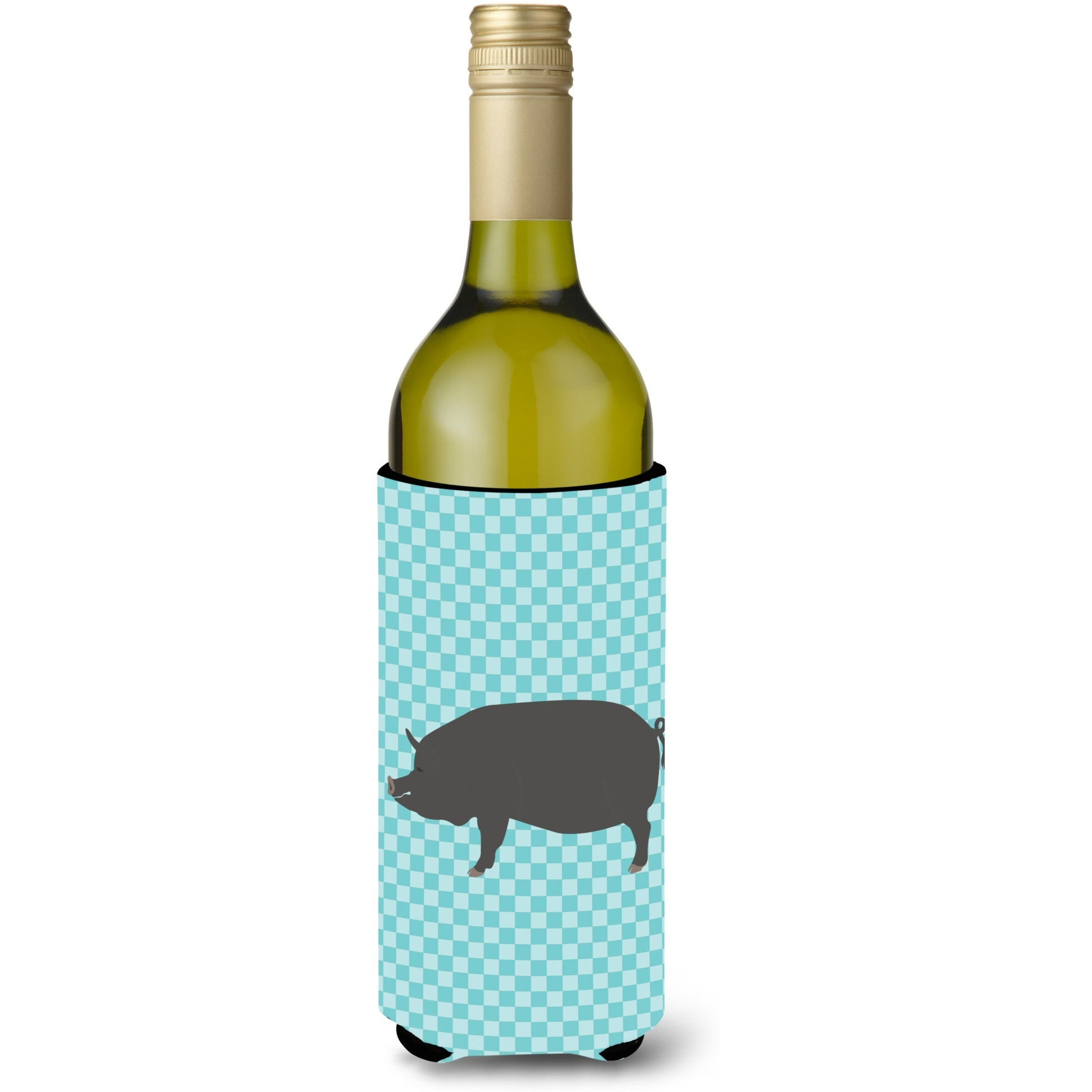 &quotCaroline's Treasures Berkshire Pig Blue Check Decorative Bottle Hugger, 750 ml, Multicolor"