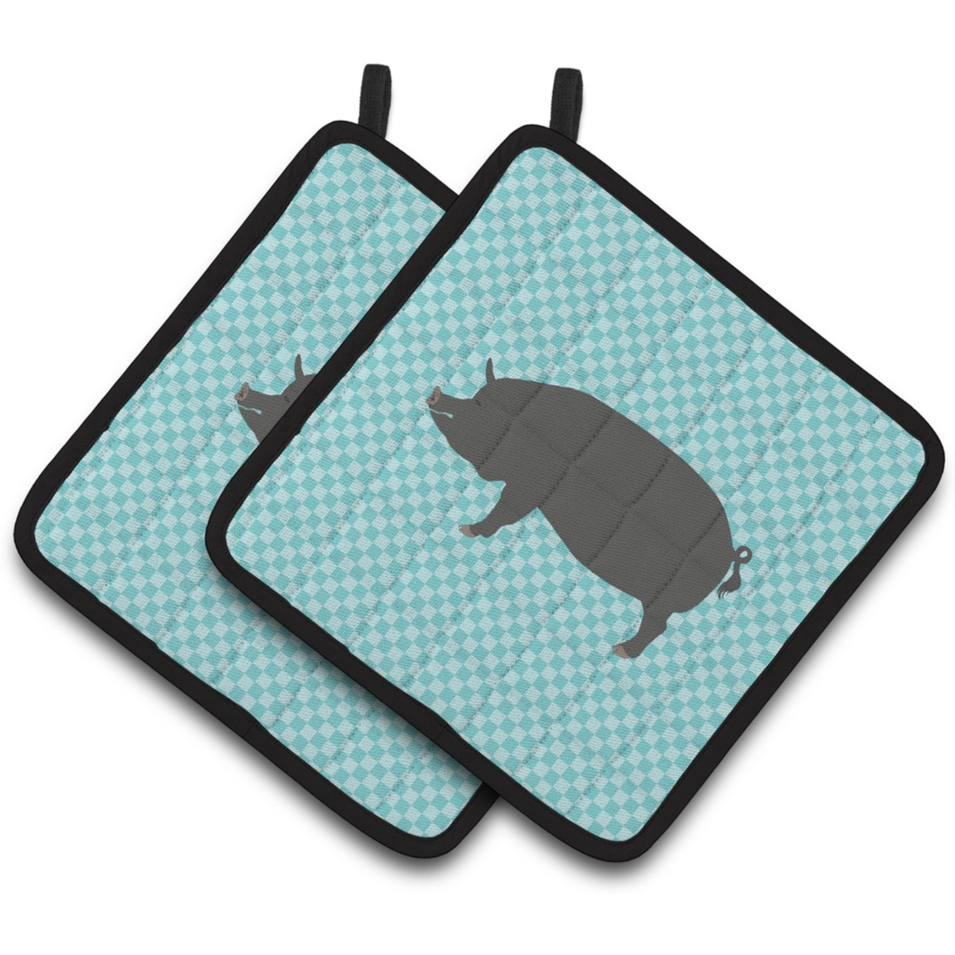 &quotCaroline's Treasures Berkshire Pig Blue Check Decorated Pot Holder, 7.5"" x 7.5"""