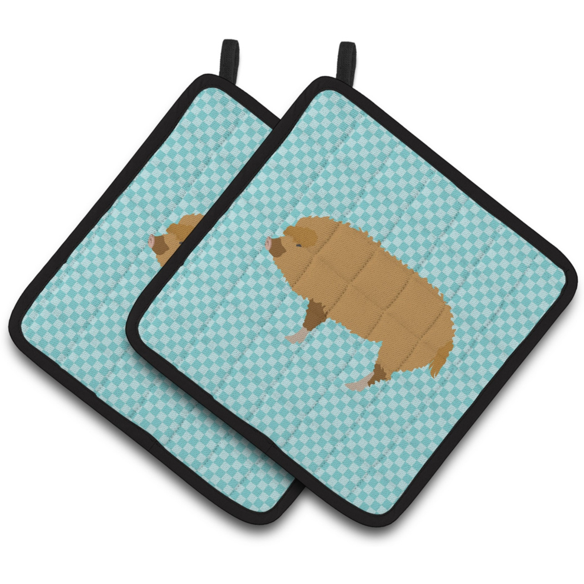 &quotCaroline's Treasures Hungarian Mangalica Pig Blue Check Decorated Pot Holder, 7.5"" x 7.5"""