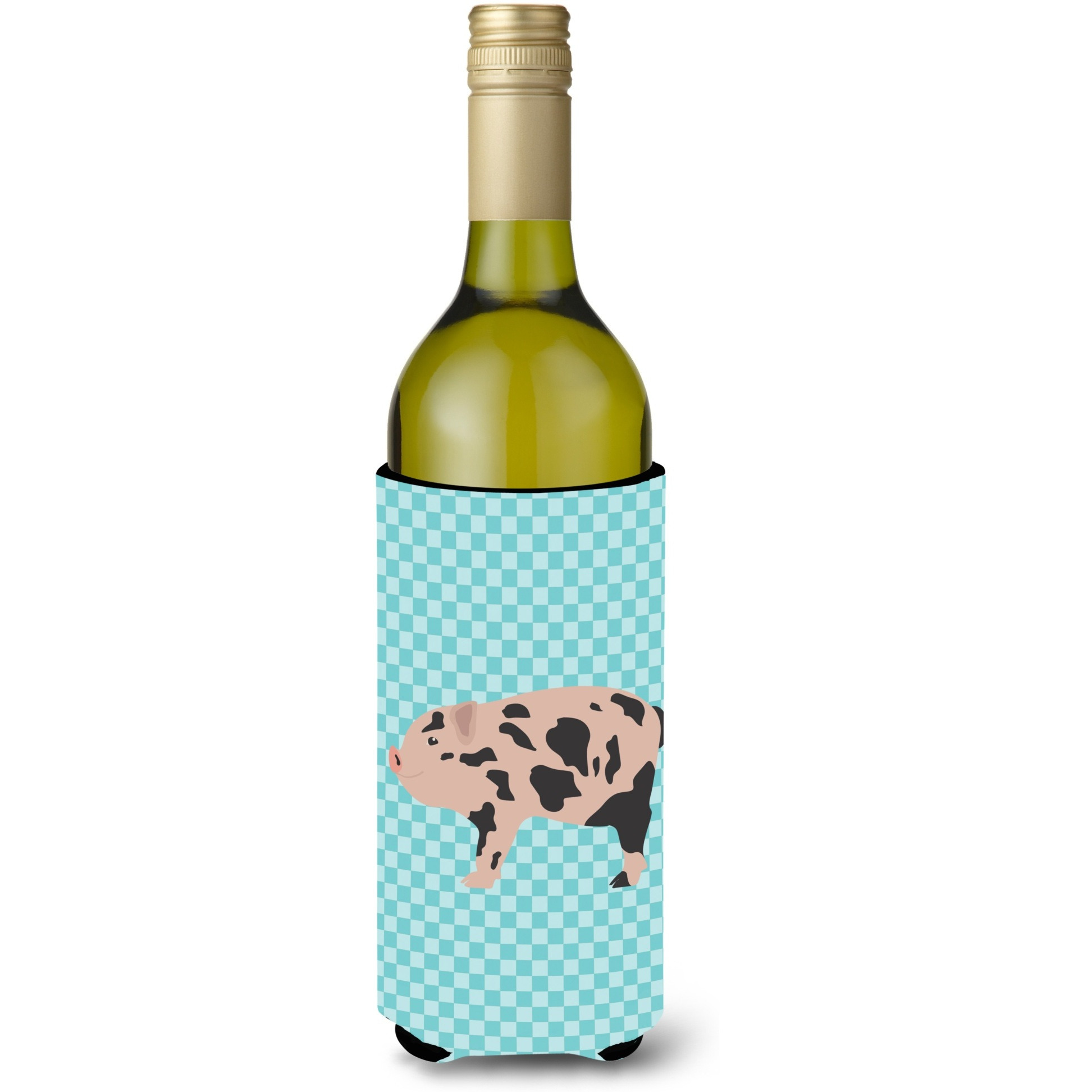 &quotCaroline's Treasures Mini Miniature Pig Blue Check Decorative Bottle Hugger, 750 ml, Multicolor"