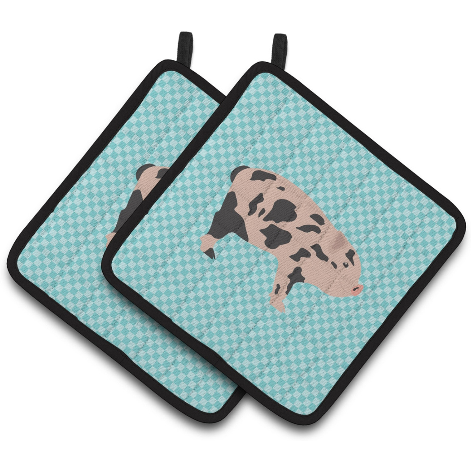 &quotCaroline's Treasures Mini Miniature Pig Blue Check Decorated Pot Holder, 7.5"" x 7.5"""