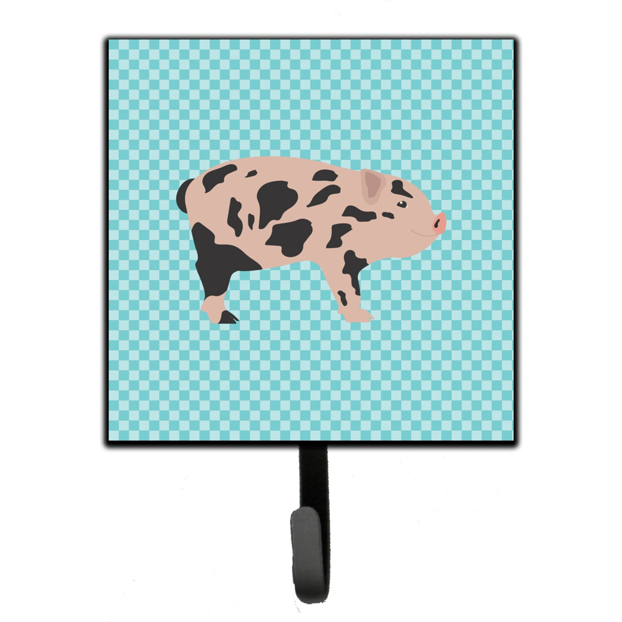 &quotCaroline's Treasures Mini Miniature Pig Blue Check Wall Hook, Small, Multicolor"