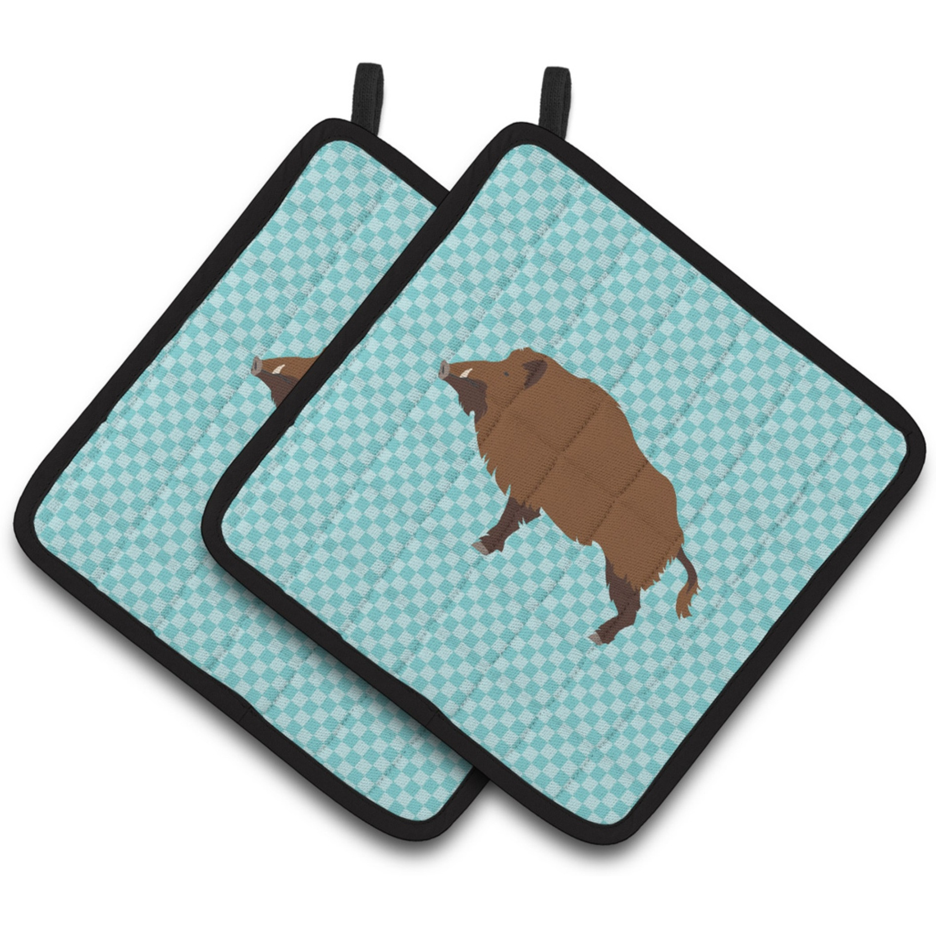 &quotCaroline's Treasures Wild Boar Pig Blue Check Decorated Pot Holder, 7.5"" x 7.5"""