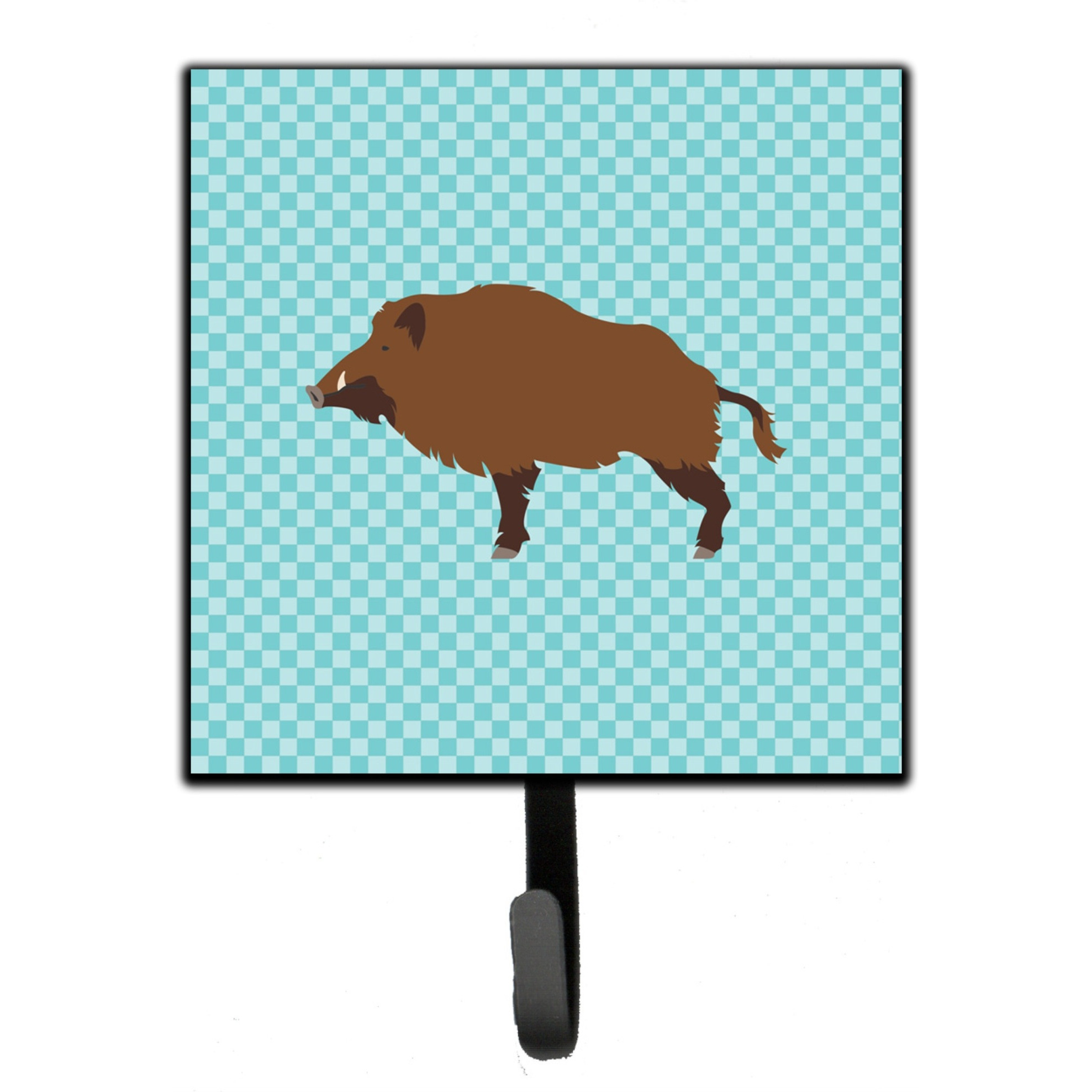 &quotCaroline's Treasures Wild Boar Pig Blue Check Wall Hook, Small, Multicolor"