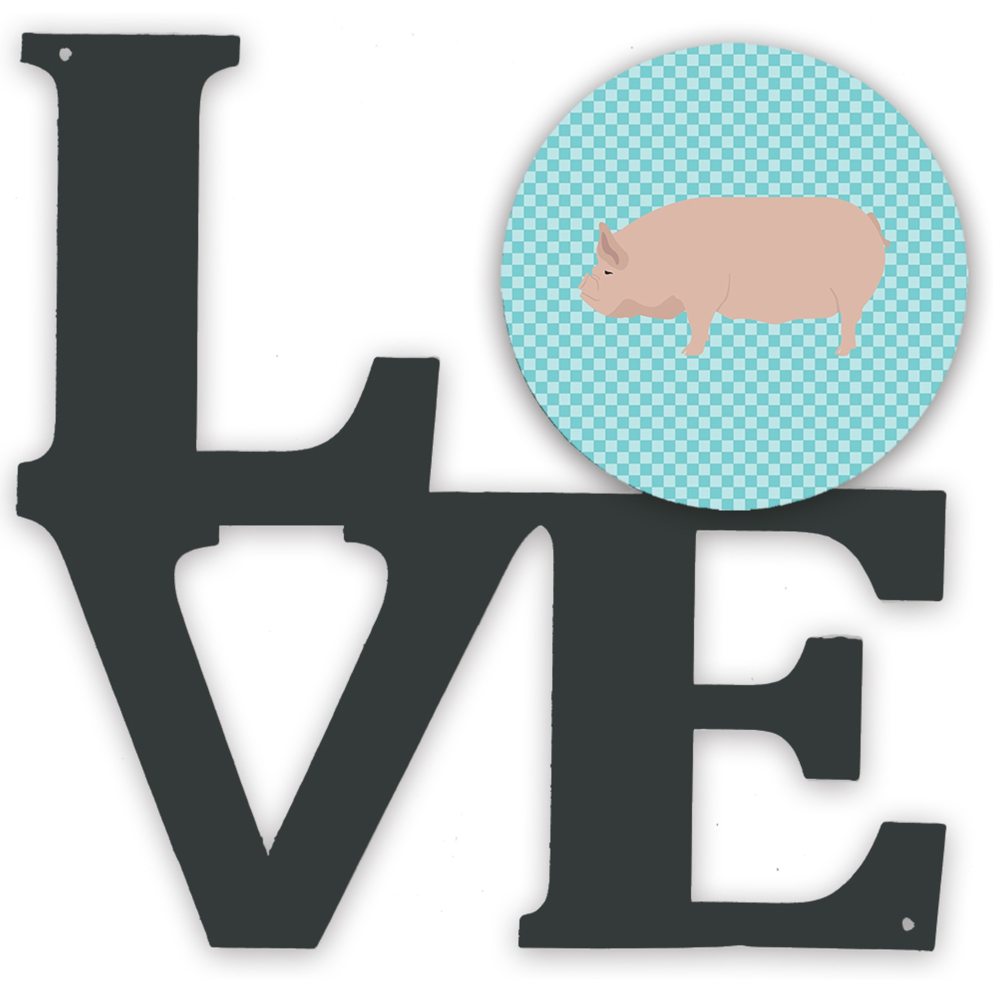 &quotCaroline's Treasures Welsh Pig Blue Check Metal Artwork Love wall-decor, Multicolor"
