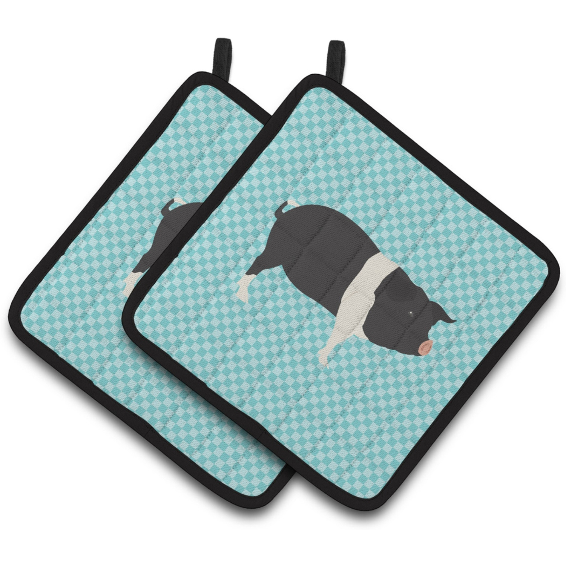 &quotCaroline's Treasures Hampshire Pig Blue Check Decorated Pot Holder, 7.5"" x 7.5"""