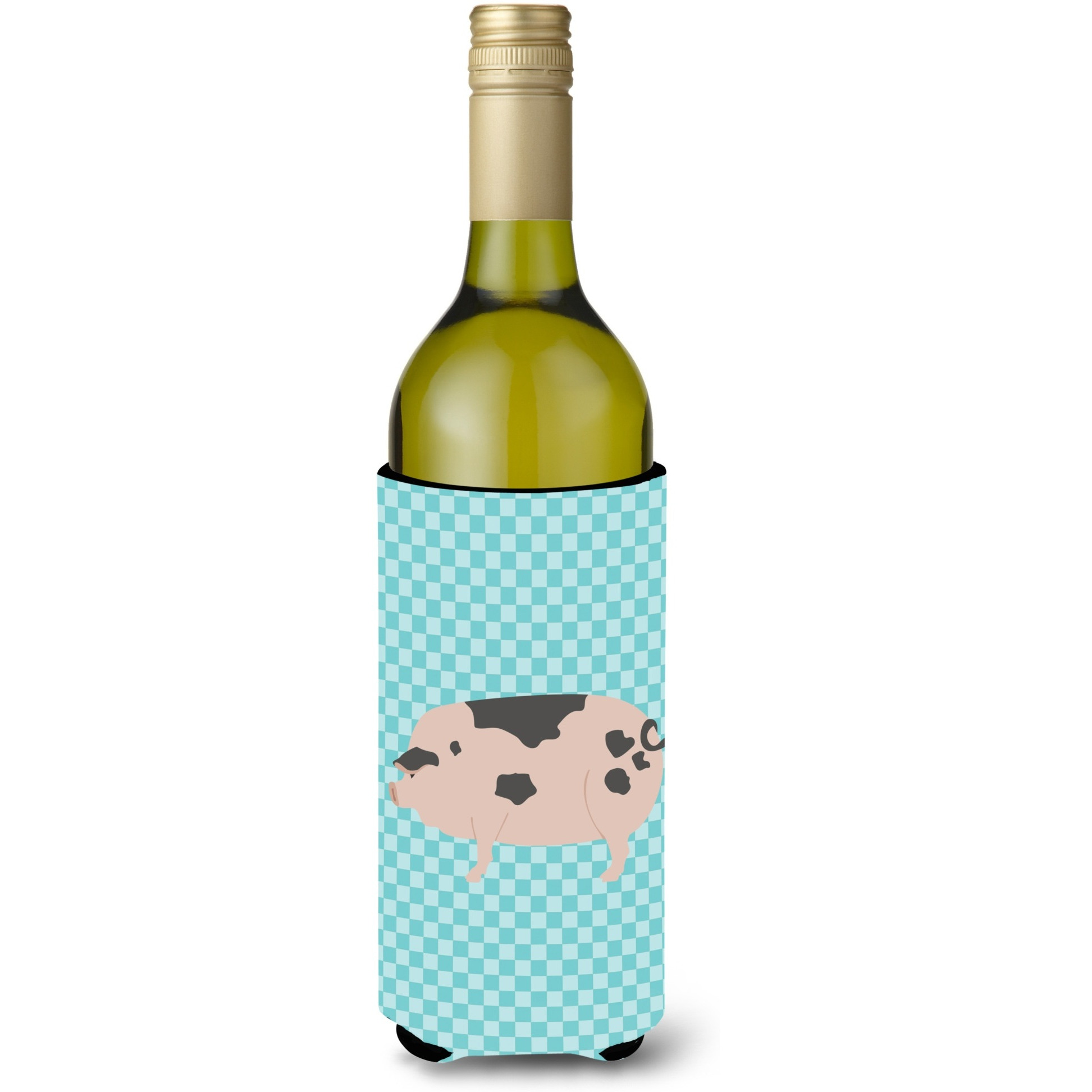 &quotCaroline's Treasures Gloucester Old Spot Pig Blue Check Decorative Bottle Hugger, 750 ml, Multicolor"