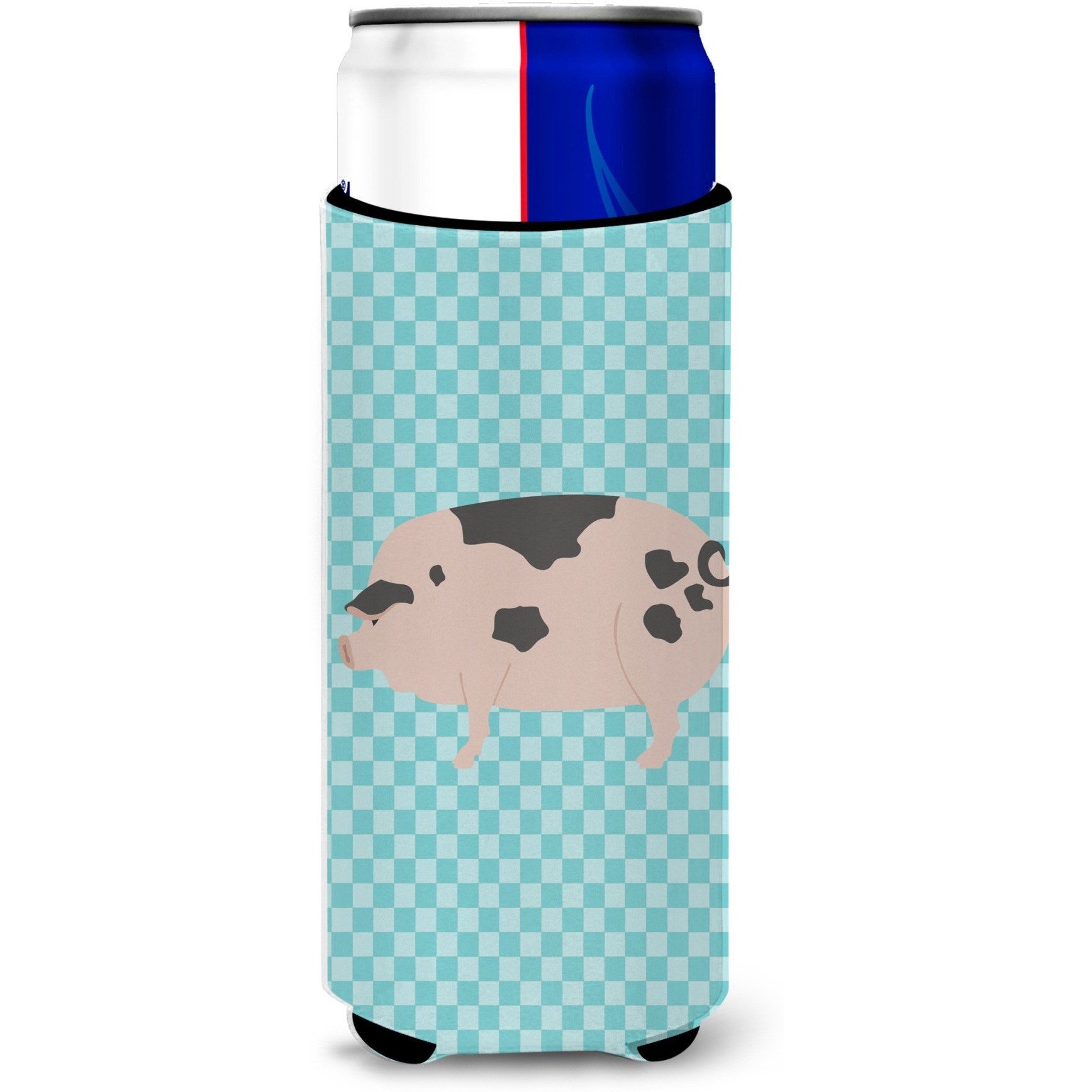 &quotCaroline's Treasures Gloucester Old Spot Pig Blue Check Decorative Can Hugger, Slim, Multicolor"