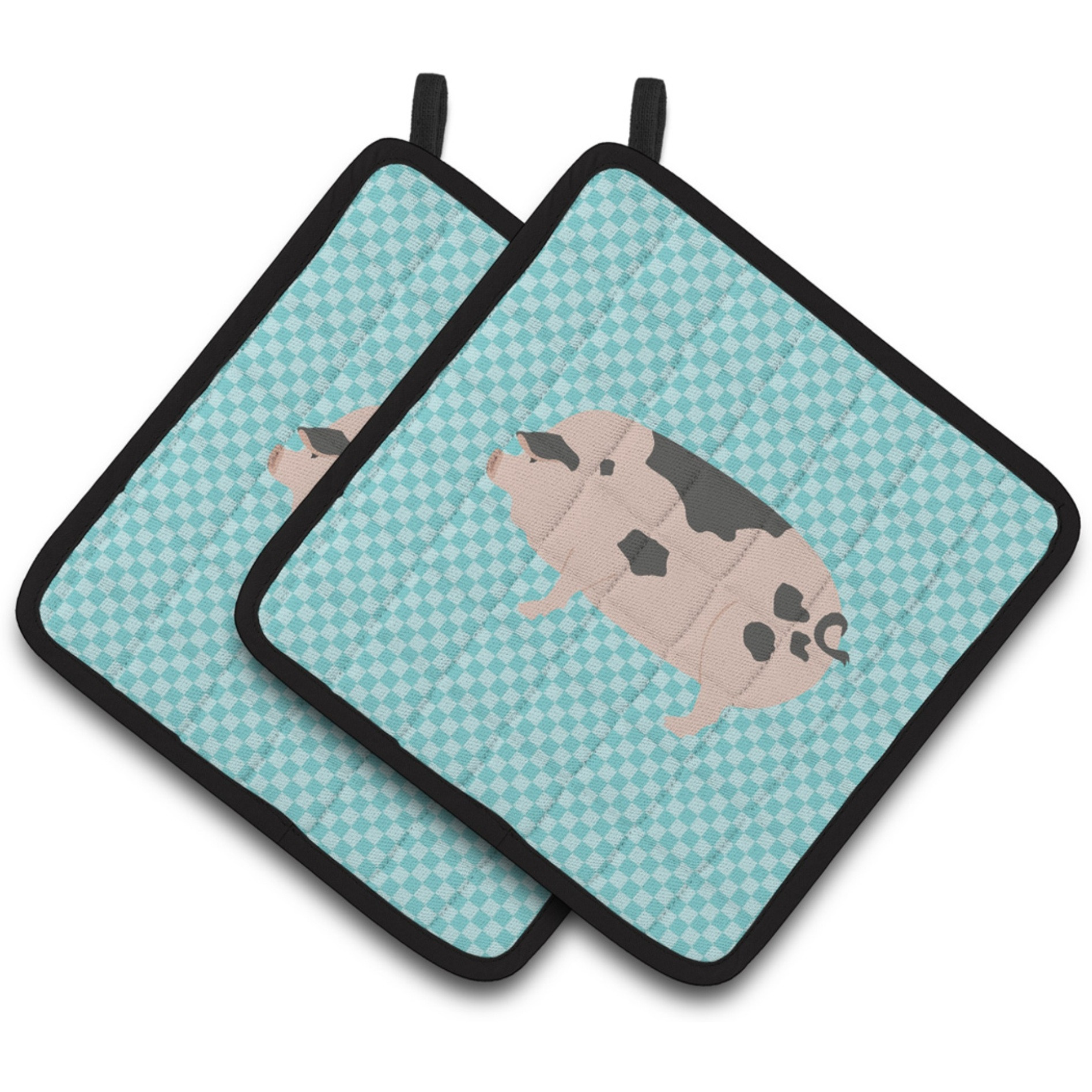 &quotCaroline's Treasures Gloucester Old Spot Pig Blue Check Decorated Pot Holder, 7.5"" x 7.5"""