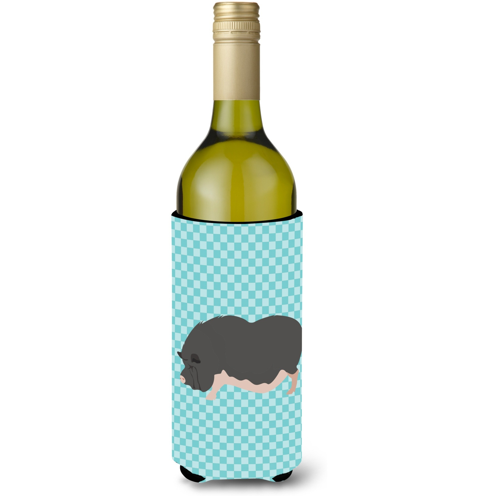 &quotCaroline's Treasures Vietnamese Pot-Bellied Pig Blue Check Decorative Bottle Hugger, 750 ml, Multicolor"