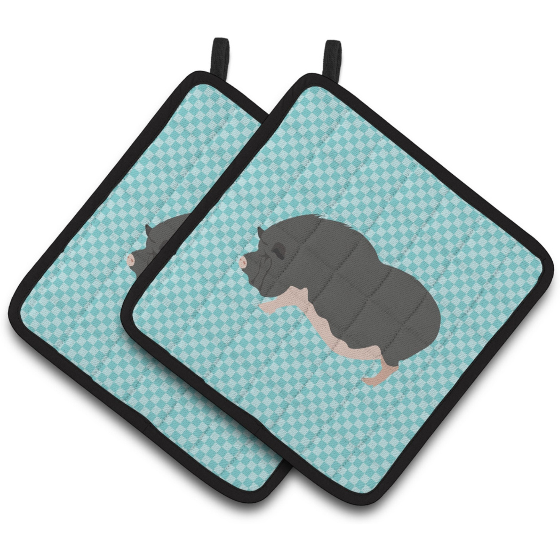 &quotCaroline's Treasures Vietnamese Bellied Pig Blue Check Decorated Pot Holder, 7.5"" x 7.5"""