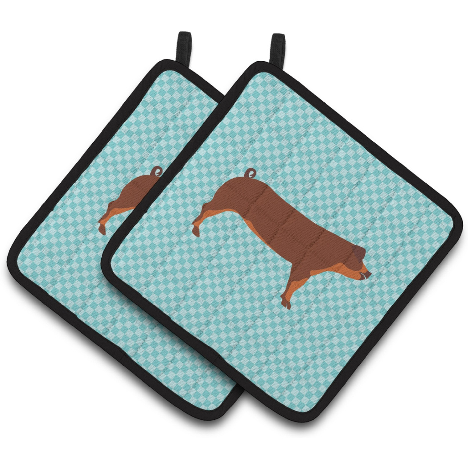 &quotCaroline's Treasures Duroc Pig Blue Check Decorated Pot Holder, 7.5"" x 7.5"""