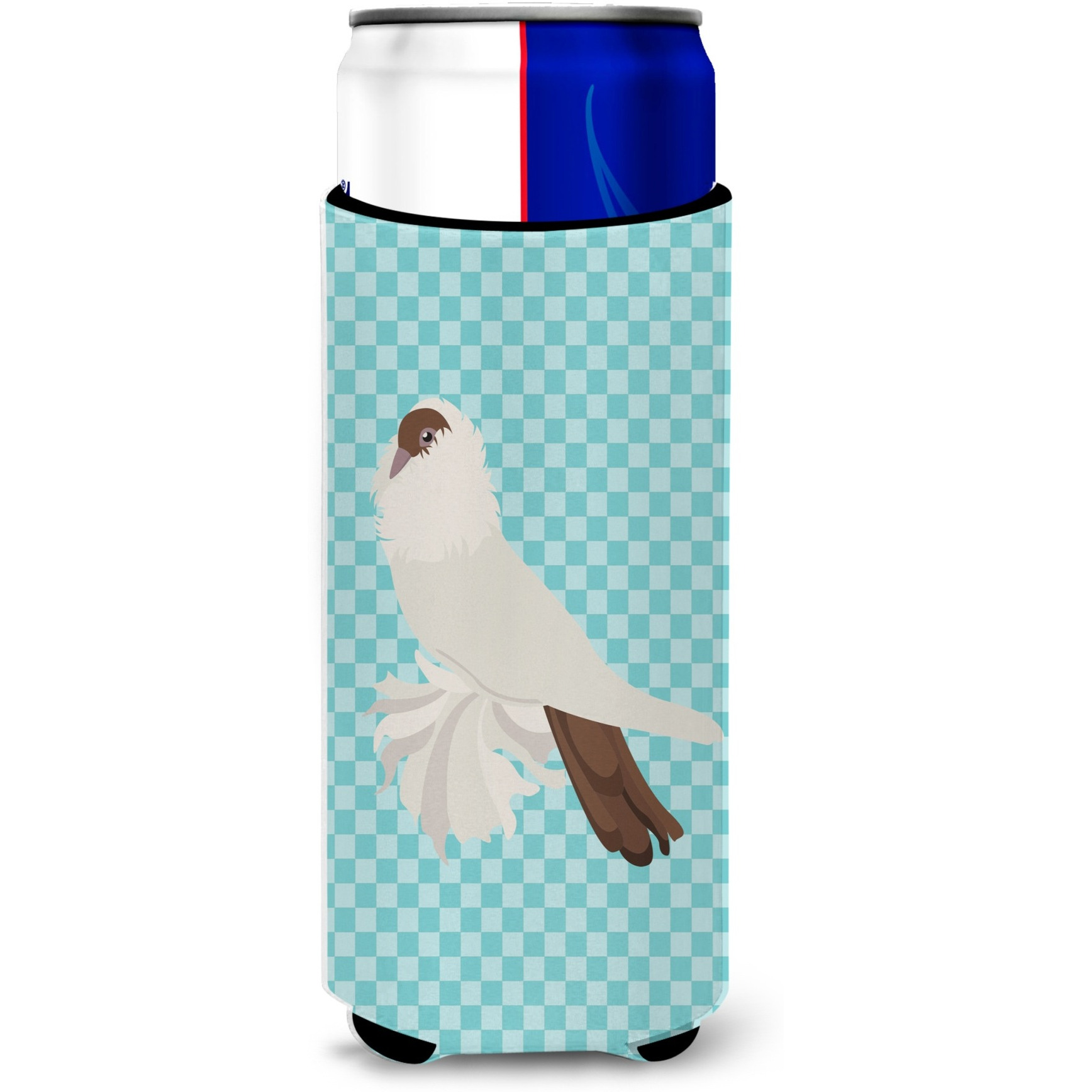 &quotCaroline's Treasures German Helmet Pigeon Blue Check Decorative Can Hugger, Slim, Multicolor"