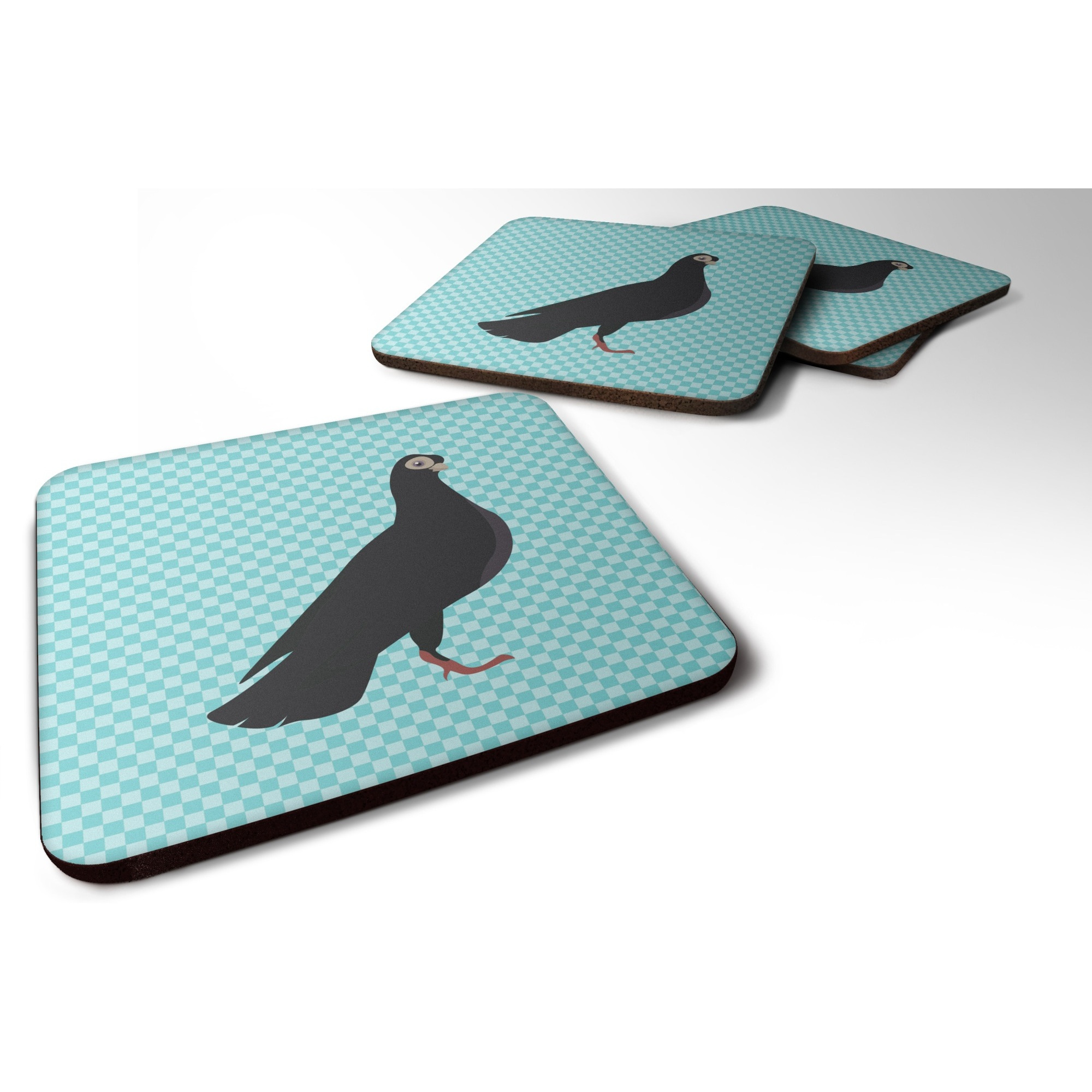 &quotCaroline's Treasures Budapest Highflyer Pigeon Blue Check Decorative Coasters, 3.5"", Multicolor"
