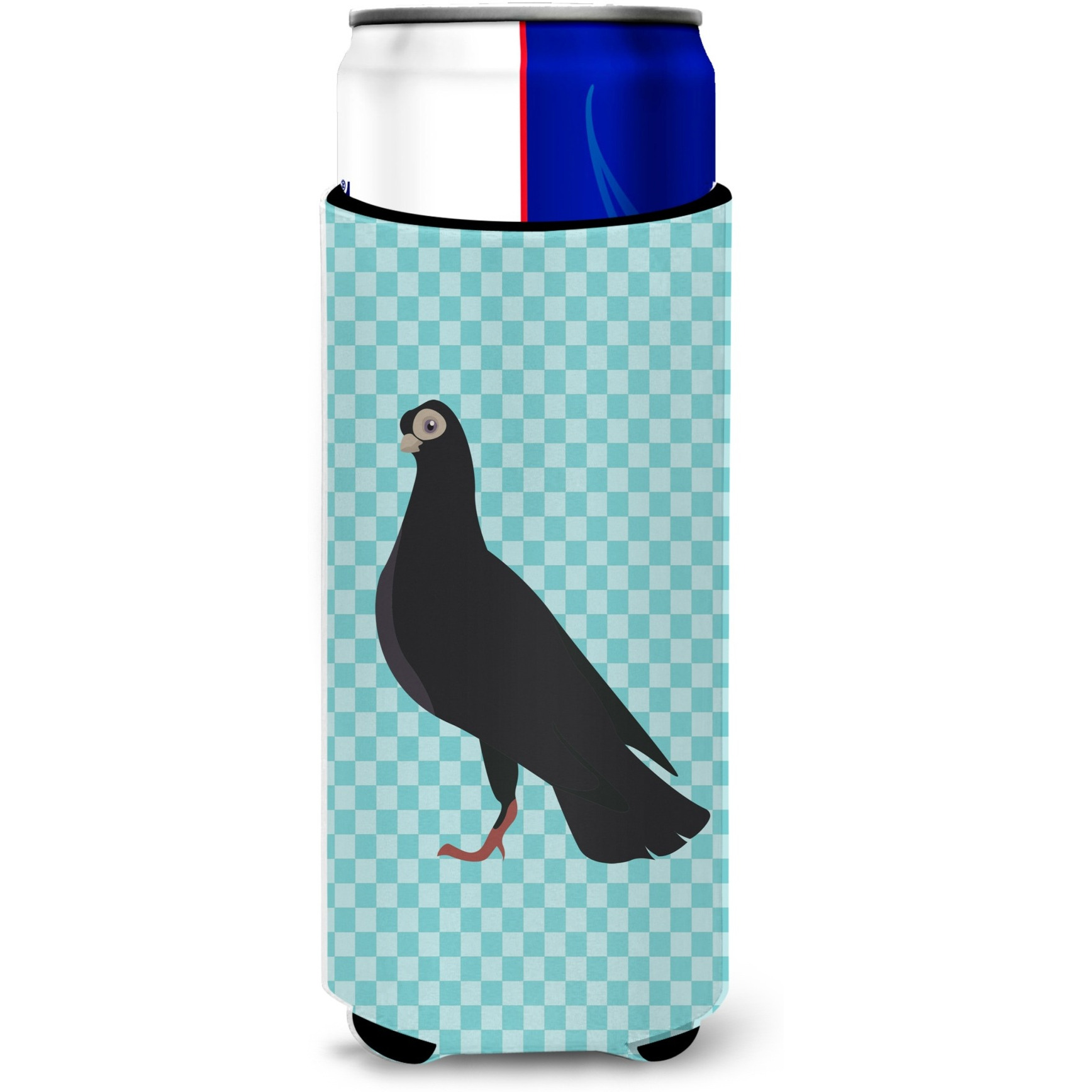 &quotCaroline's Treasures Budapest Highflyer Pigeon Blue Check Decorative Can Hugger, Slim, Multicolor"
