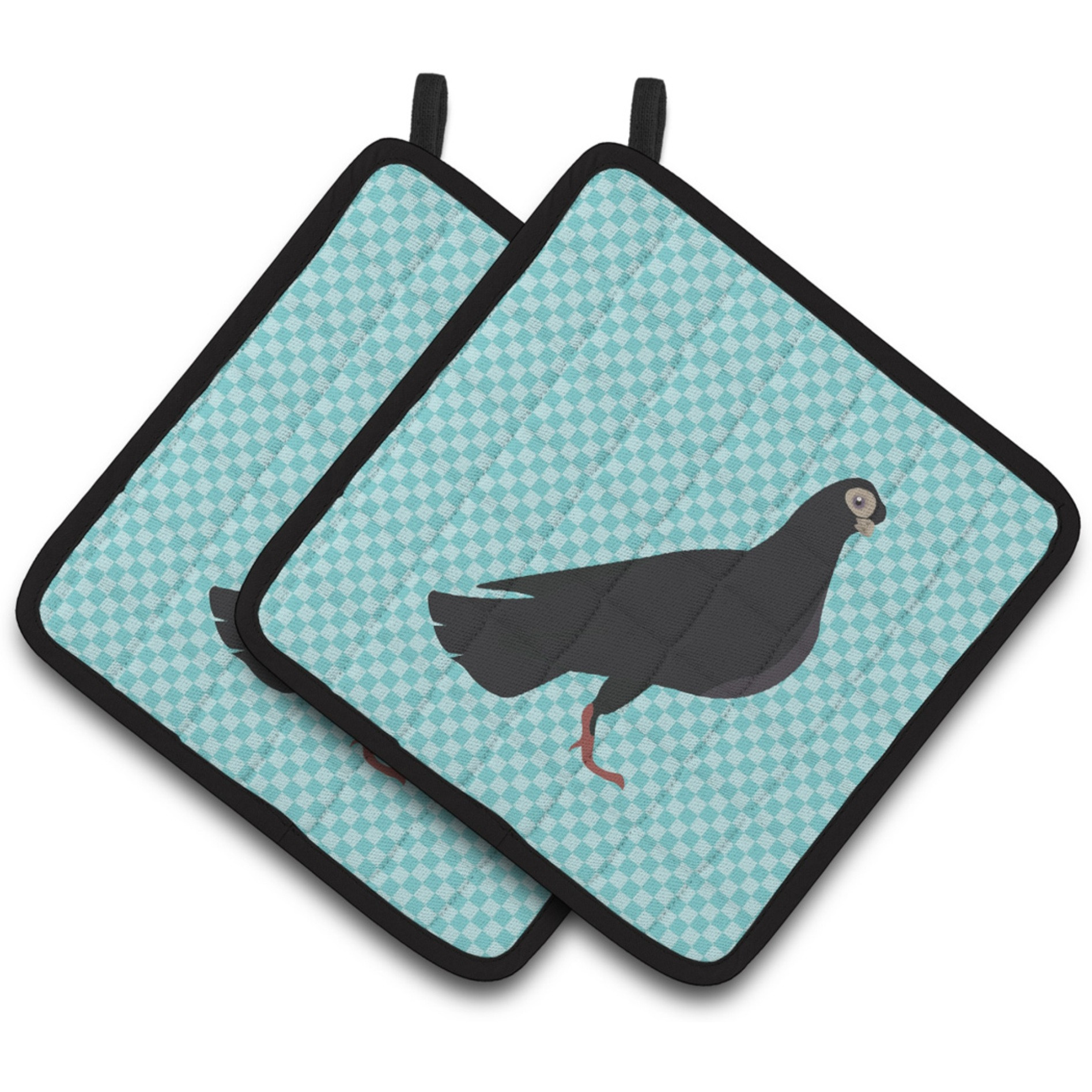 &quotCaroline's Treasures Budapest Highflyer Pigeon Blue Check Decorated Pot Holder, 7.5"" x 7.5"""