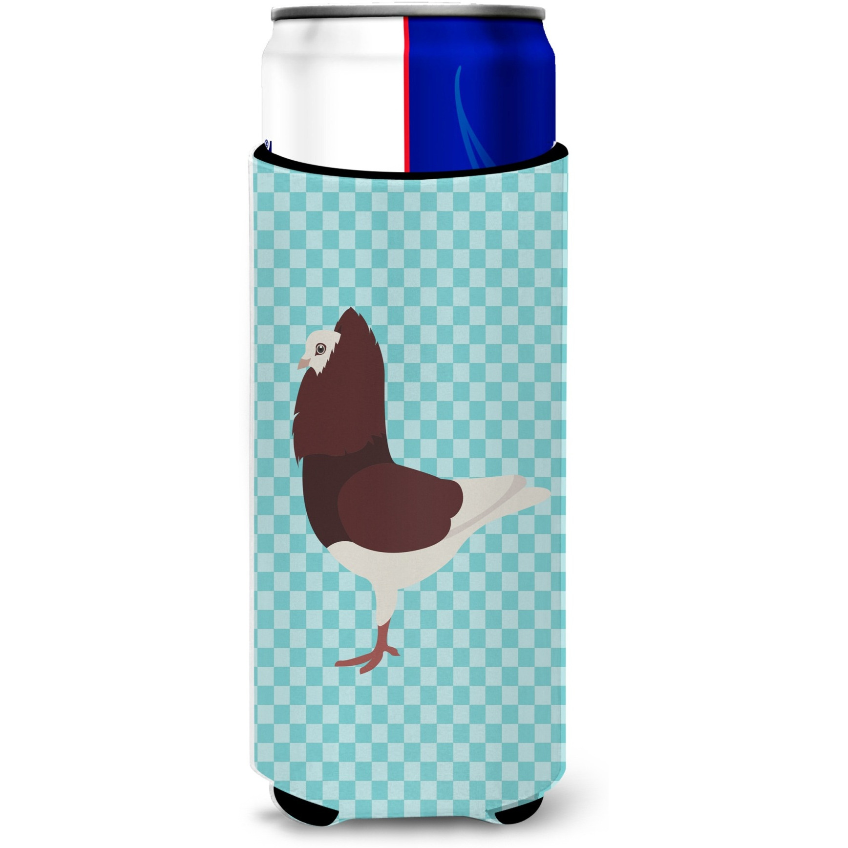 &quotCaroline's Treasures Capuchin Red Pigeon Blue Check Decorative Can Hugger, Slim, Multicolor"