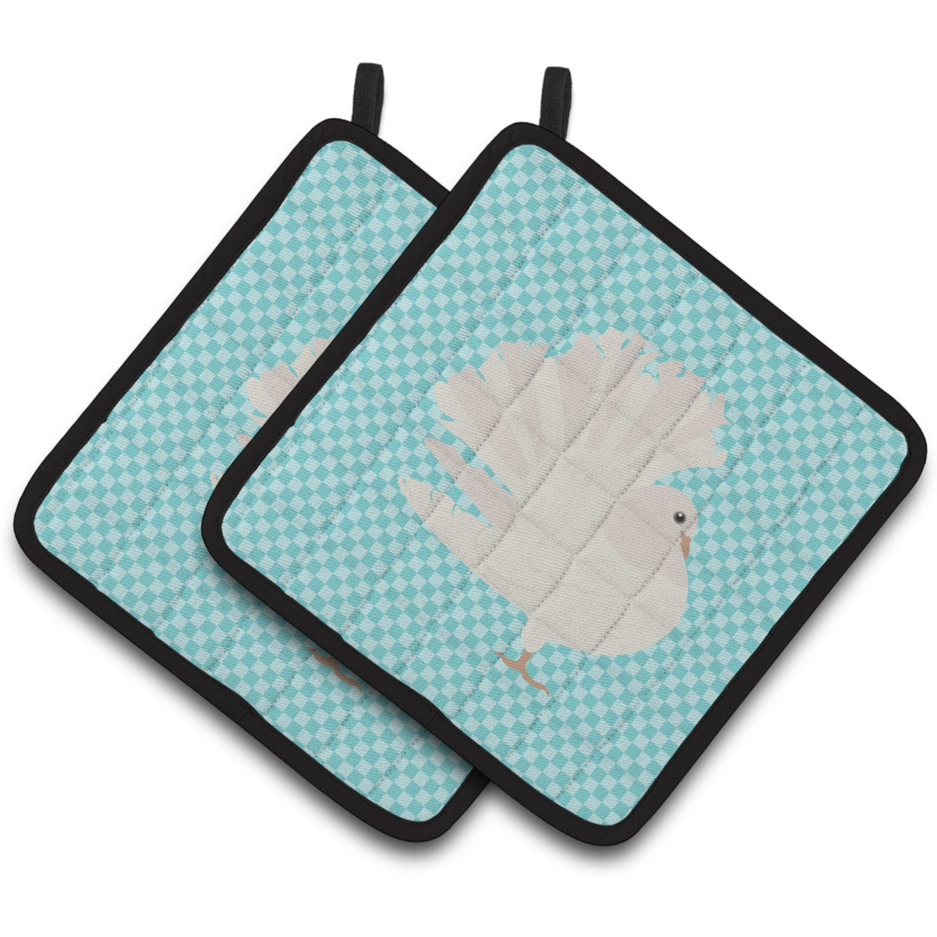 &quotCaroline's Treasures Silver Fantail Pigeon Blue Check Decorated Pot Holder, 7.5"" x 7.5"""