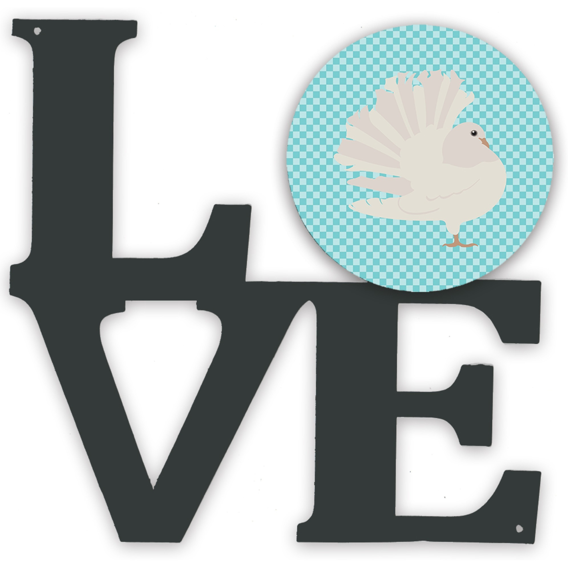 &quotCaroline's Treasures Silver Fantail Pigeon Blue Check Metal Artwork Love wall-decor, Multicolor"
