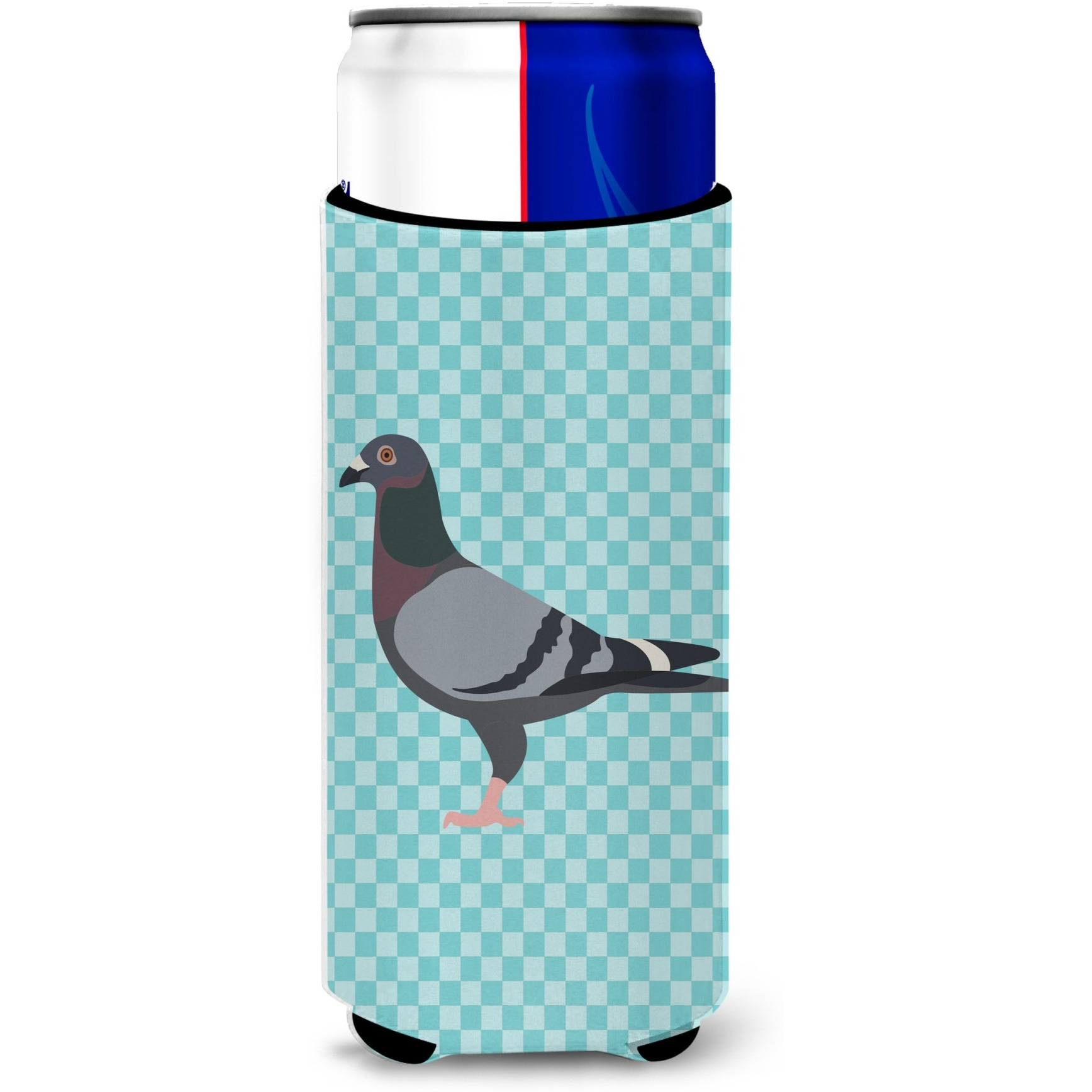 &quotCaroline's Treasures Racing Pigeon Blue Check Decorative Can Hugger, Slim, Multicolor"