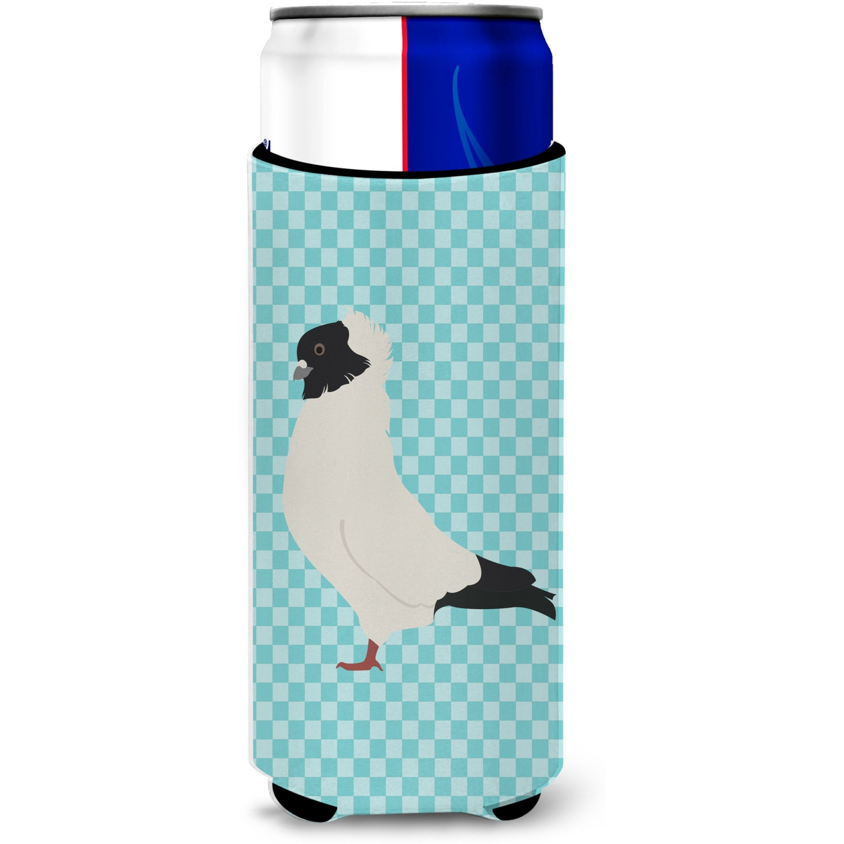 &quotCaroline's Treasures Nun Pigeon Blue Check Decorative Can Hugger, Slim, Multicolor"