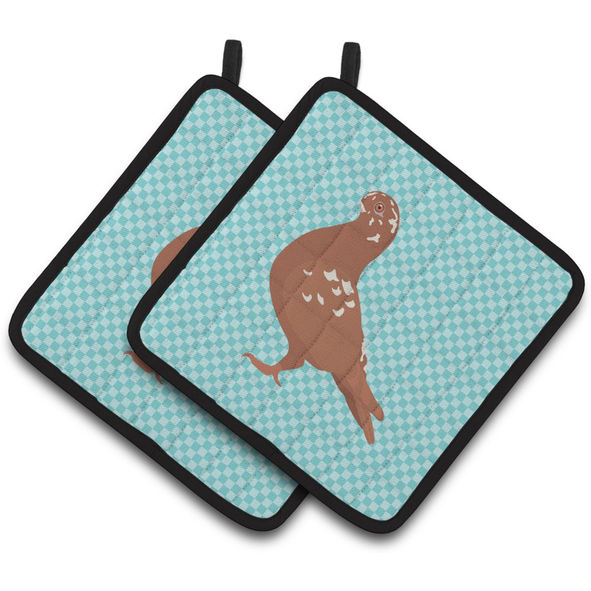 &quotCaroline's Treasures African Owl Pigeon Blue Check Decorated Pot Holder, 7.5"" x 7.5"""