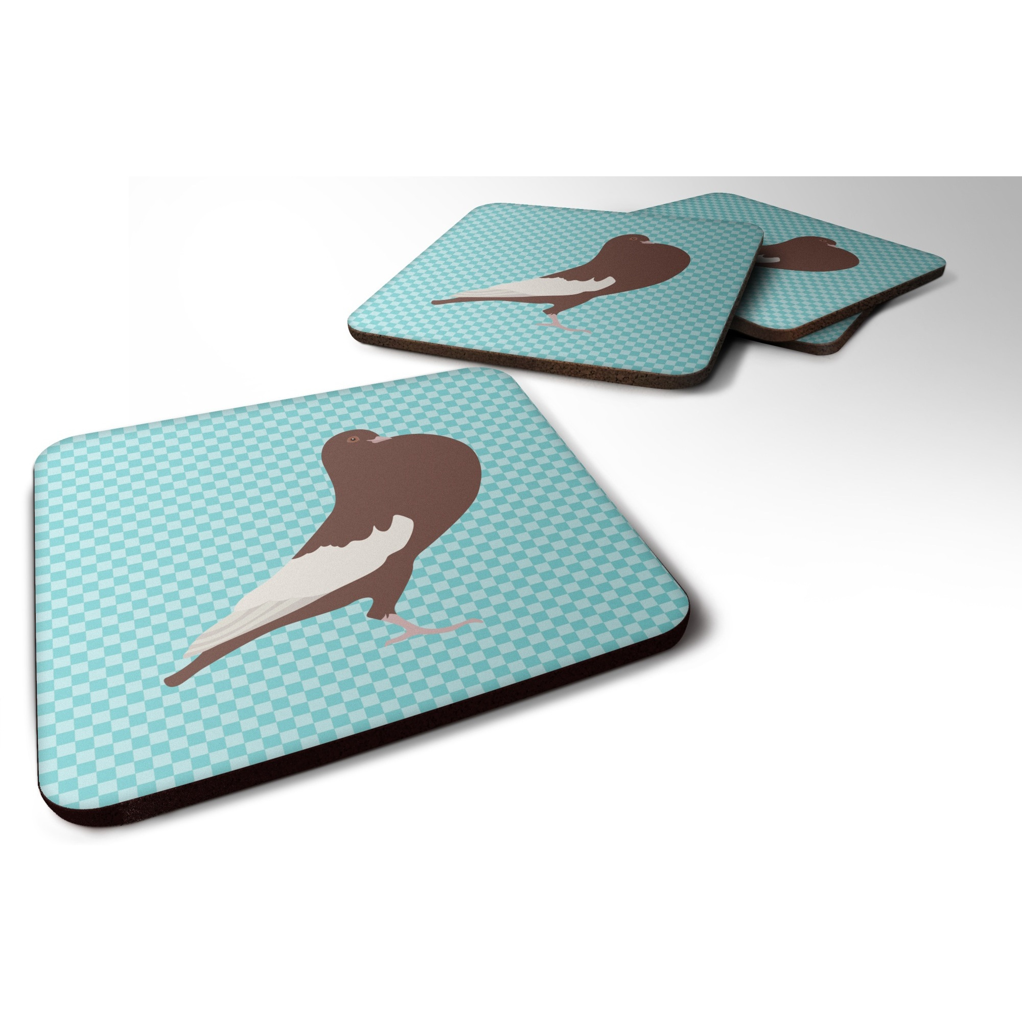 &quotCaroline's Treasures English Pouter Pigeon Blue Check Decorative coasters, 3.5, Multicolor"