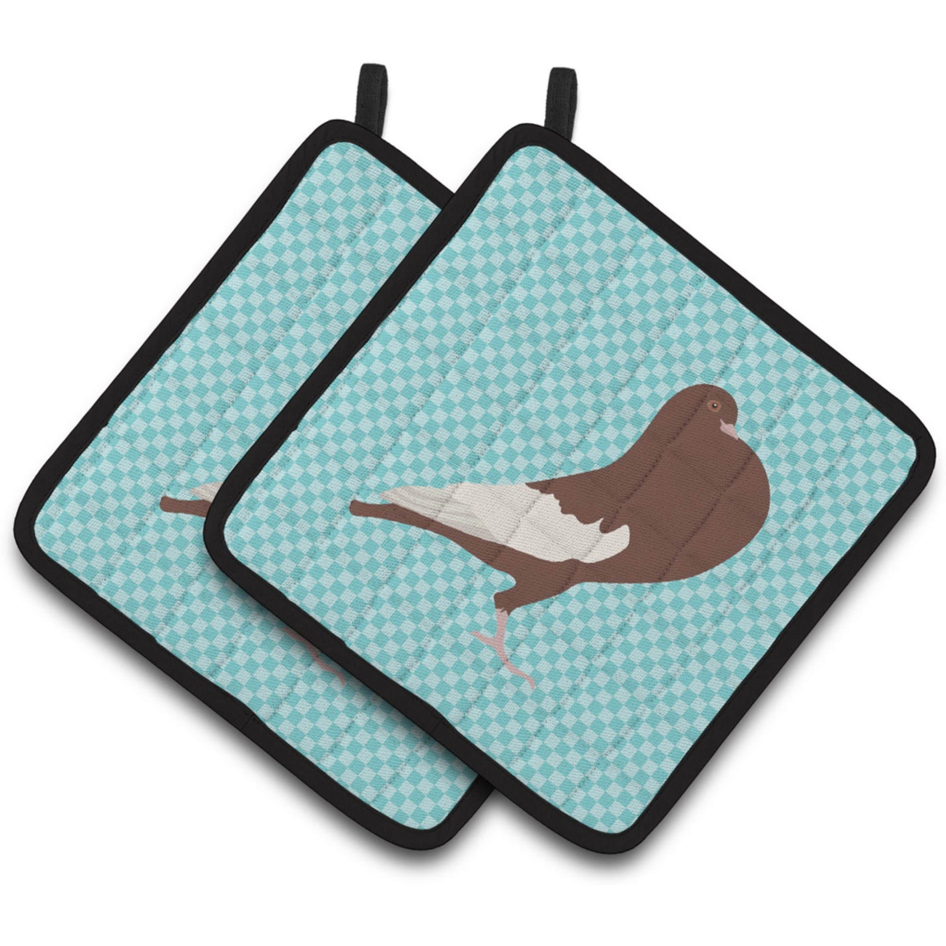 &quotCaroline's Treasures English Pouter Pigeon Blue Check Decorated Pot Holder, 7.5"" x 7.5"""