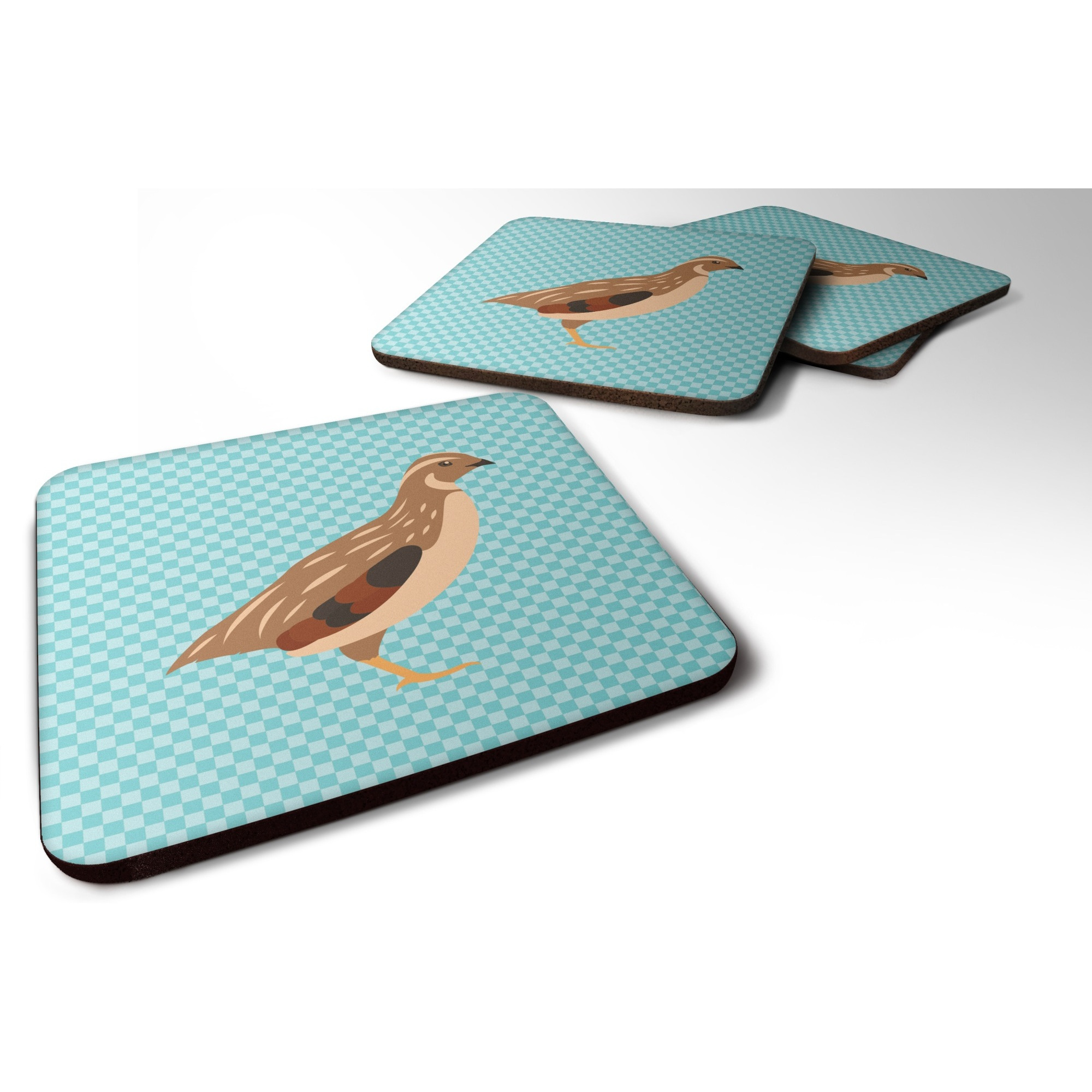 &quotCaroline's Treasures Golden Phoenix Quail Blue Check Decorative coasters, 3.5, Multicolor"