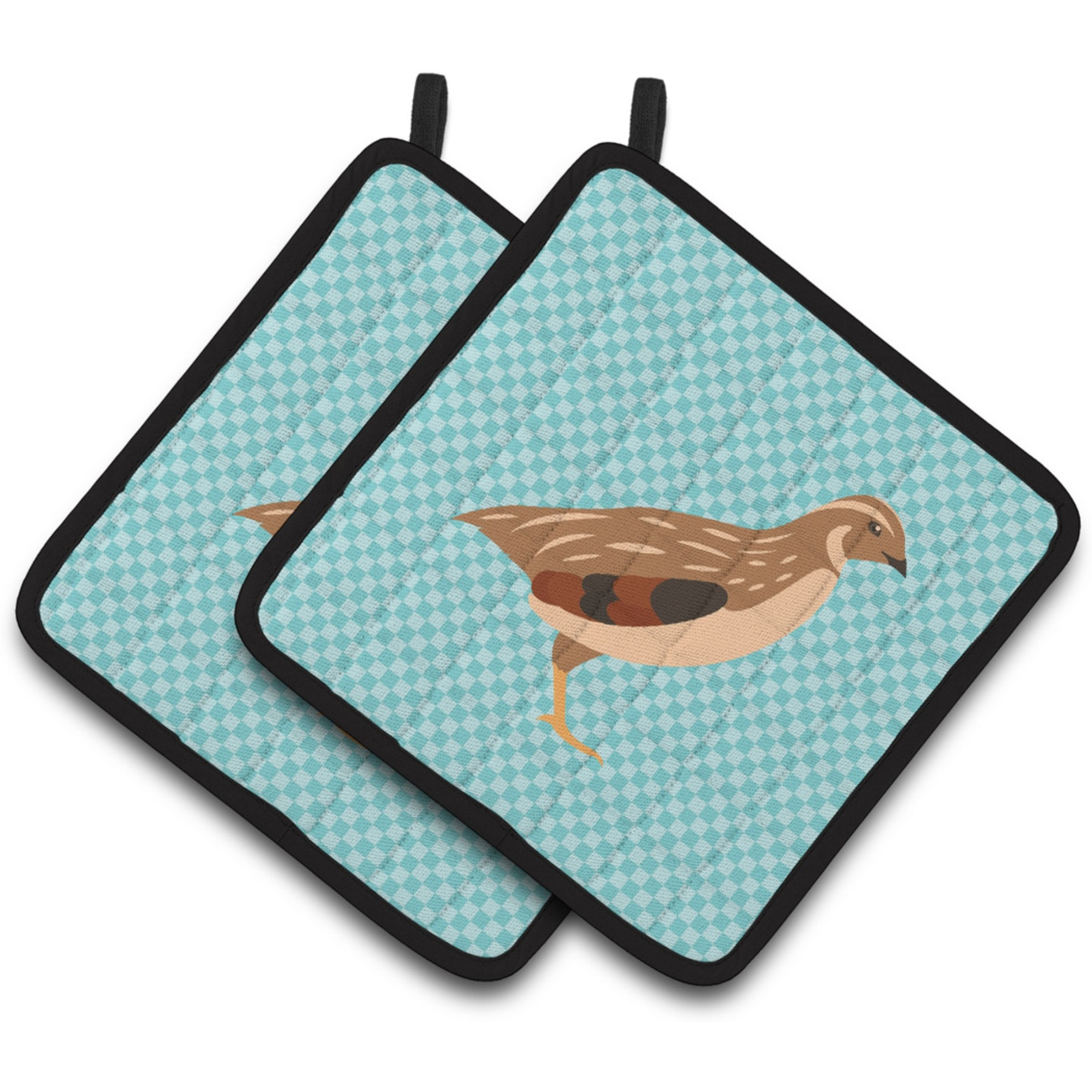 &quotCaroline's Treasures Golden Phoenix Quail Blue Check Decorated Pot Holder, 7.5"" x 7.5"""