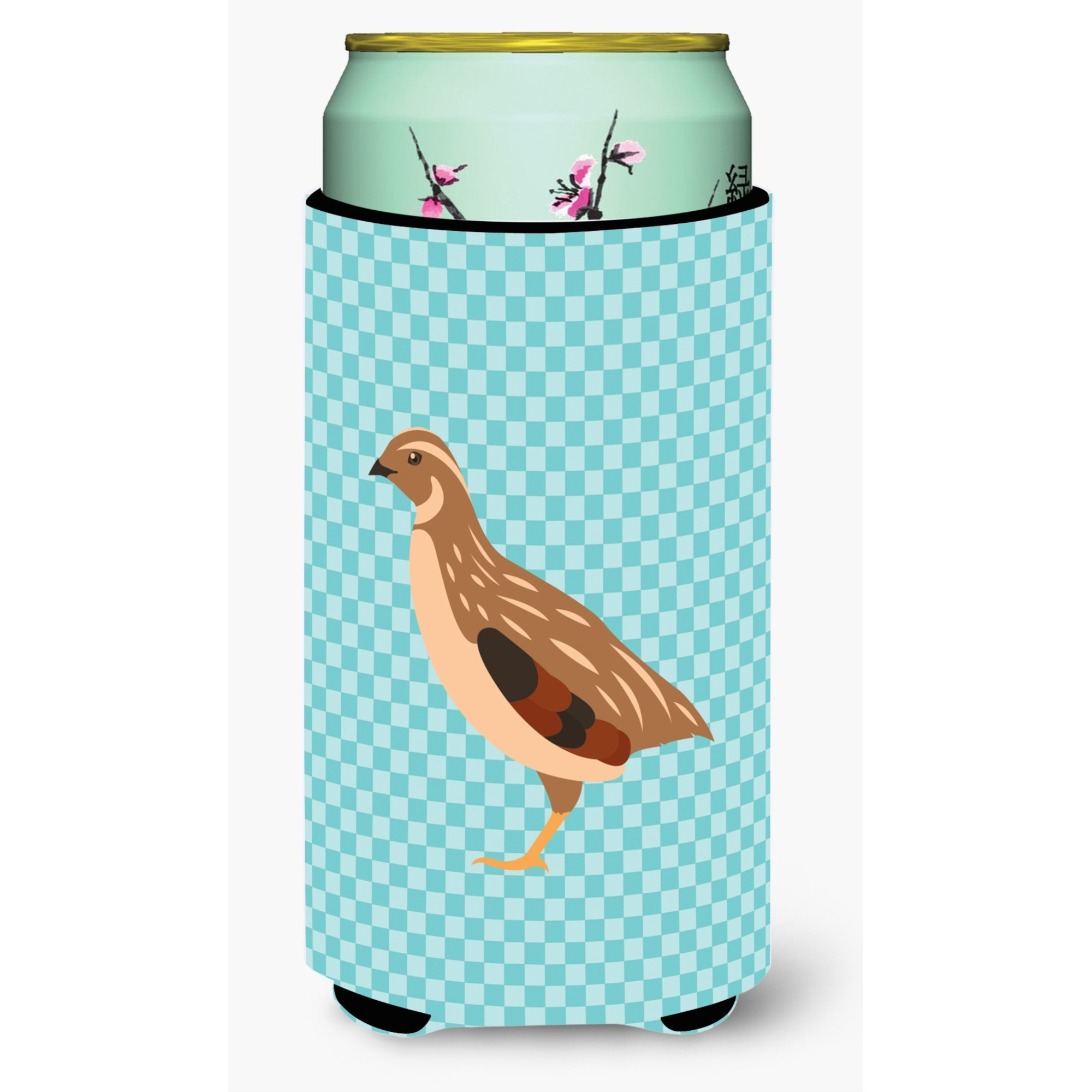 &quotCaroline's Treasures Golden Phoenix Quail Blue Check Decorative Can Hugger, Tall Boy, Multicolor"