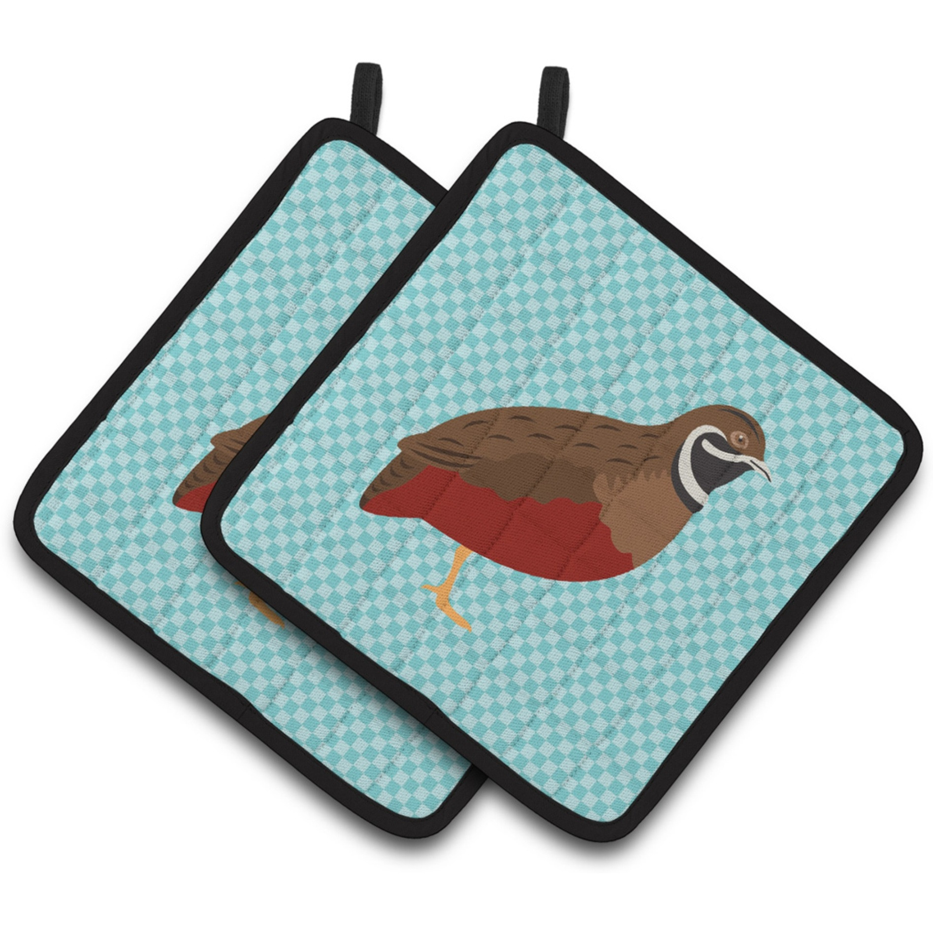 &quotCaroline's Treasures Chinese Painted or King Quail Blue Check Decorated Pot Holder, 7.5"" x 7.5"""