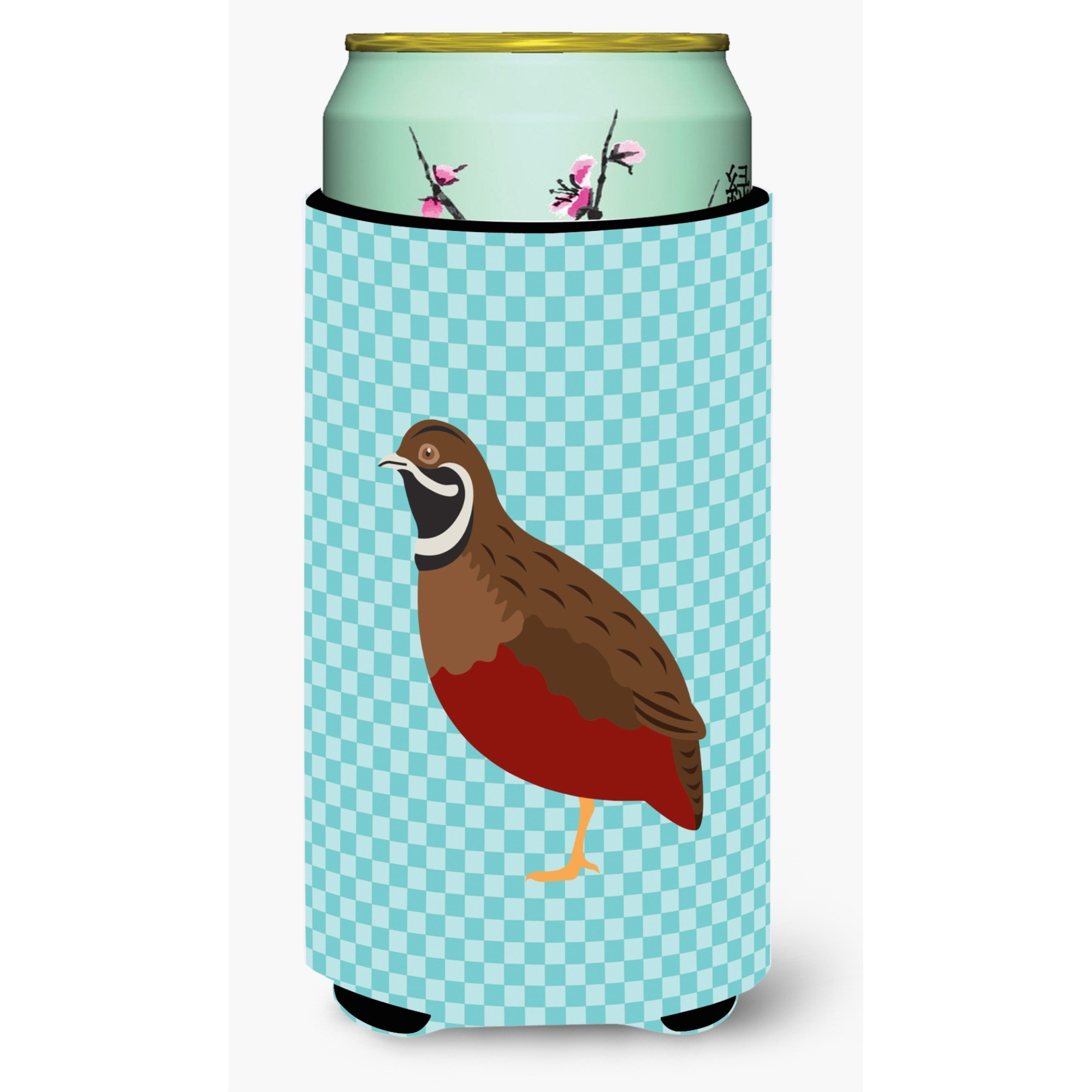 &quotCaroline's Treasures Chinese Painted or King Quail Blue Check Decorative Can Hugger, Tall Boy, Multicolor"
