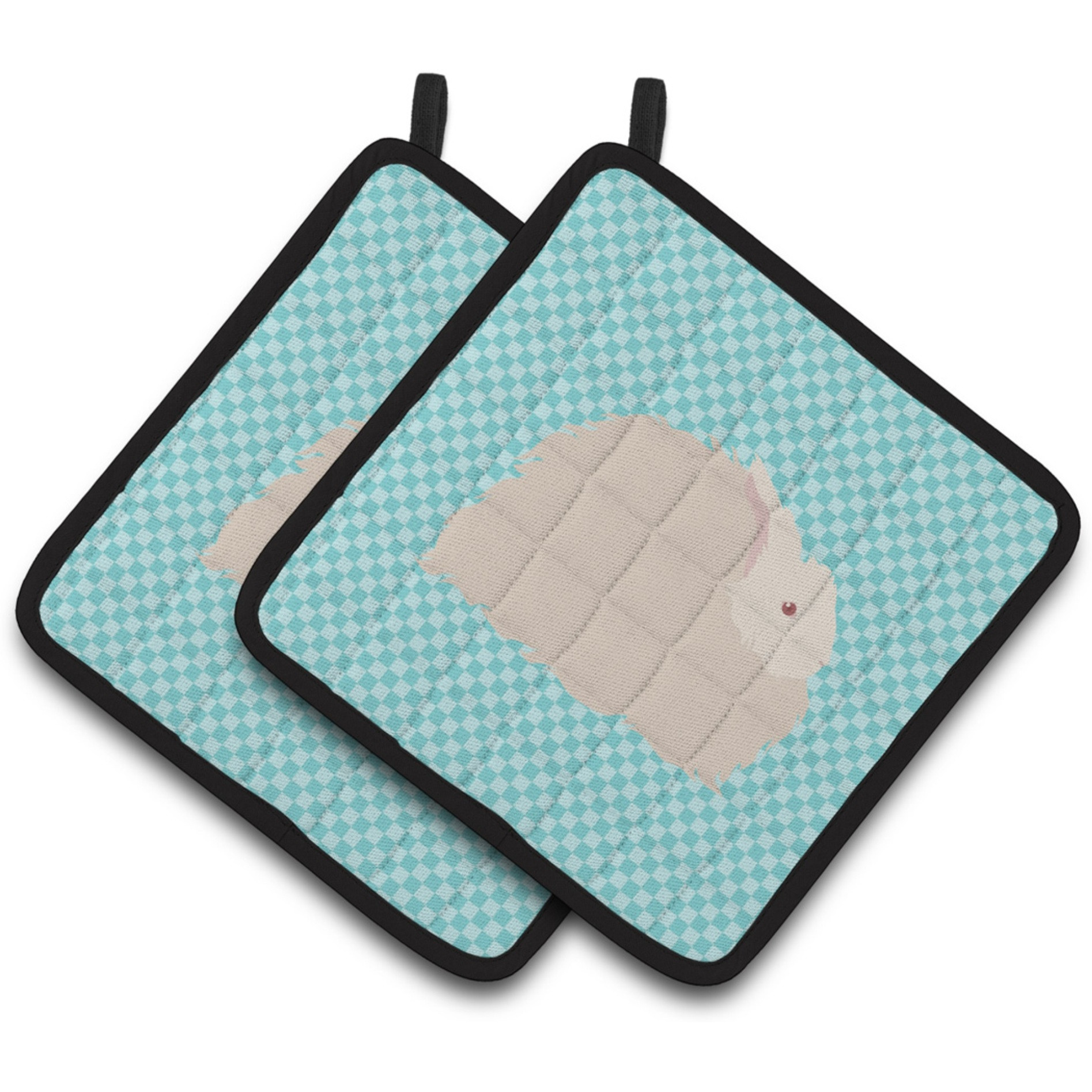 &quotCaroline's Treasures Fluffy Angora Rabbit Blue Check Decorated Pot Holder, 7.5"" x 7.5"""