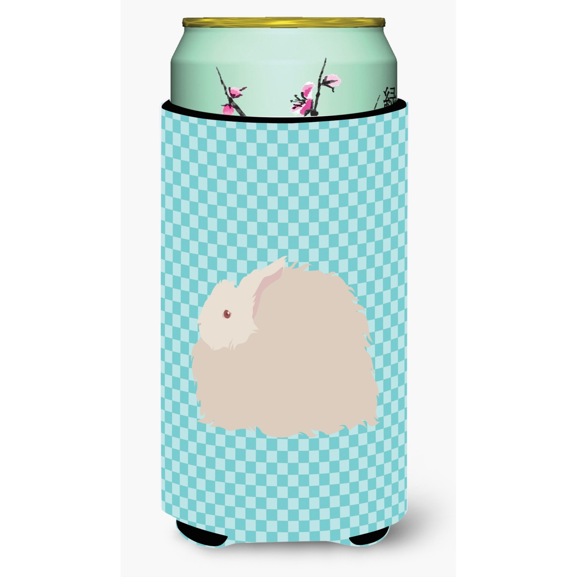 &quotCaroline's Treasures Fluffy Angora Rabbit Blue Check Decorative Can Hugger, Tall Boy, Multicolor"