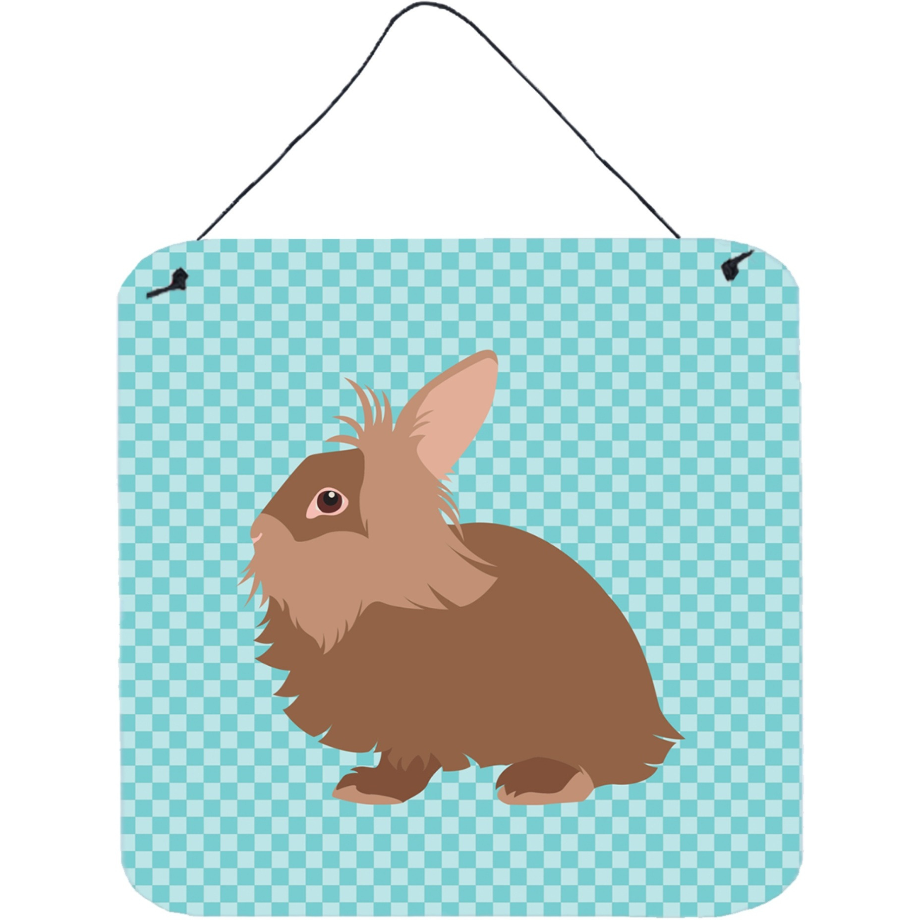 &quotCaroline's Treasures Blue Lionhead Rabbit Check Metal Print, 6"" H x 6"" W"