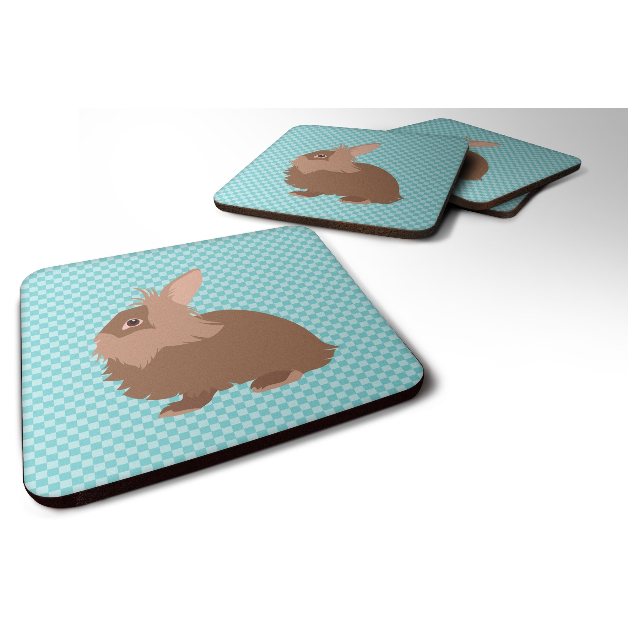 &quotCaroline's Treasures Lionhead Rabbit Blue Check Decorative coasters, 3.5, Multicolor"