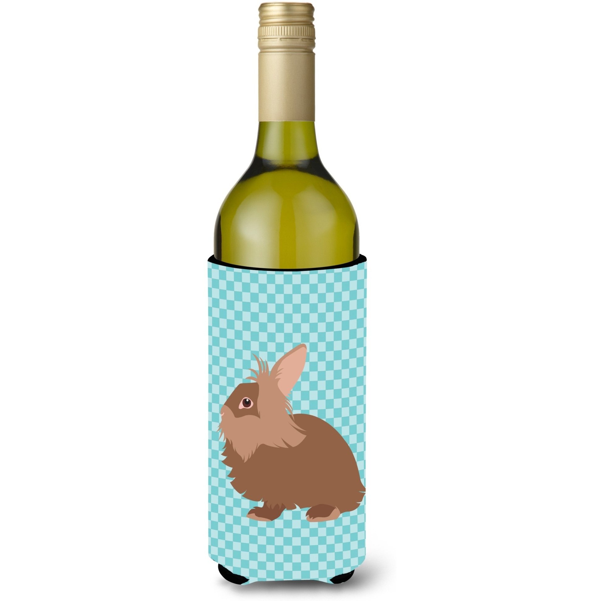 &quotCaroline's Treasures Lionhead Rabbit Blue Check Decorative Bottle Hugger, 750 ml, Multicolor"